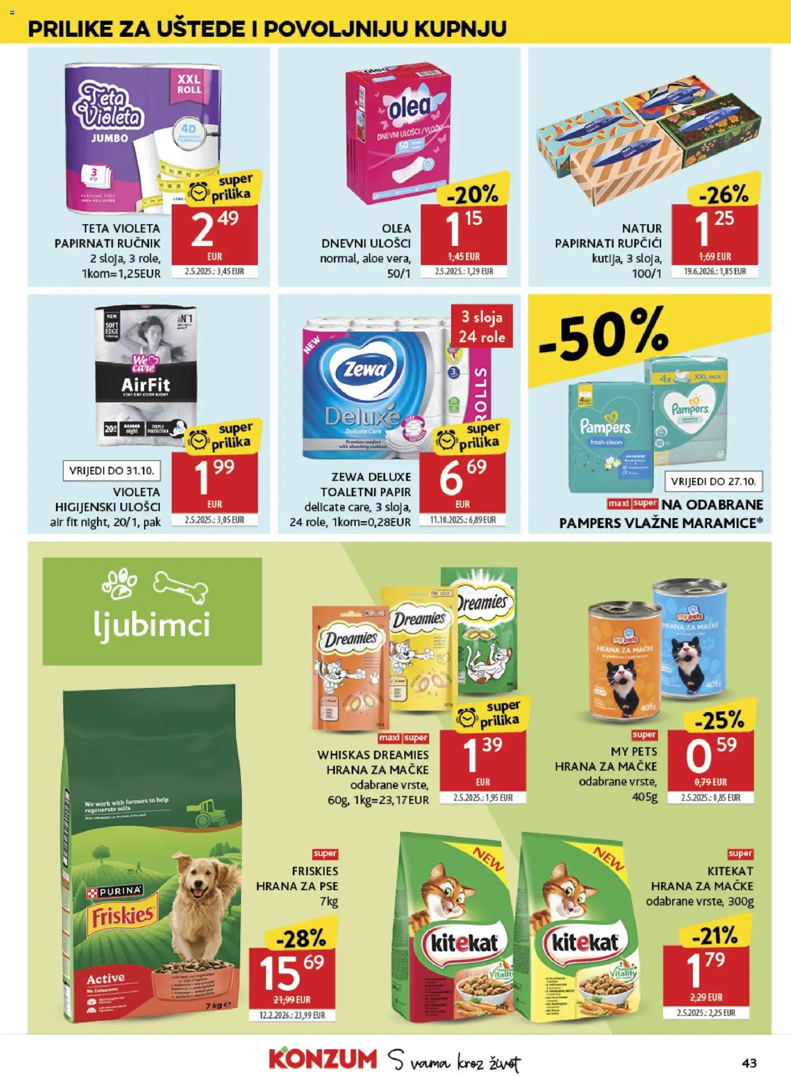 Konzum katalog | vrijedi od 14.10.2026 | Stranica: 43 | Proizvodi: Whiskas, Hrana za pse, Zewa, Violeta