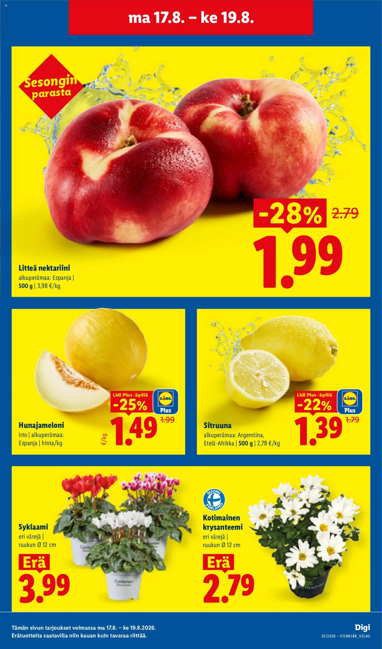 Lidl tarjoukset - Rovaniemi – voimassa 17/08/2026 alkaen | Sivu: 3 | Tuotteet: Nektariini, Hunajameloni
