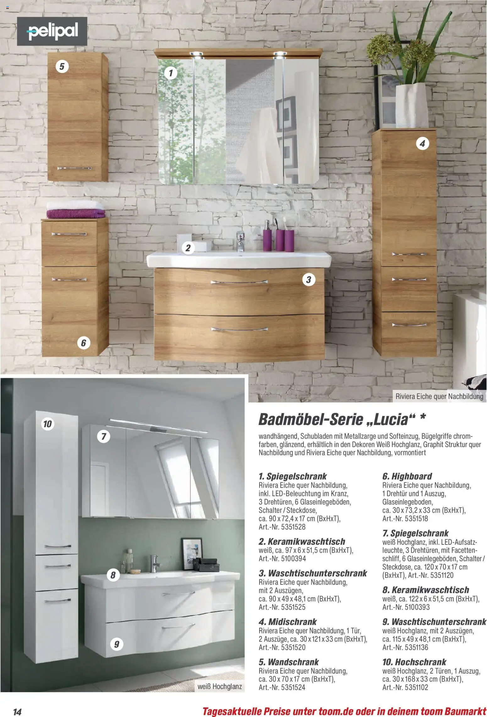 Toom Baumarkt Bad, Sanitär & Zubehör 2026 – gültig ab 01.01.2026 | Seite: 14 | Produkte: HIghboard, Steckdose, Spiegelschrank, Hochschrank
