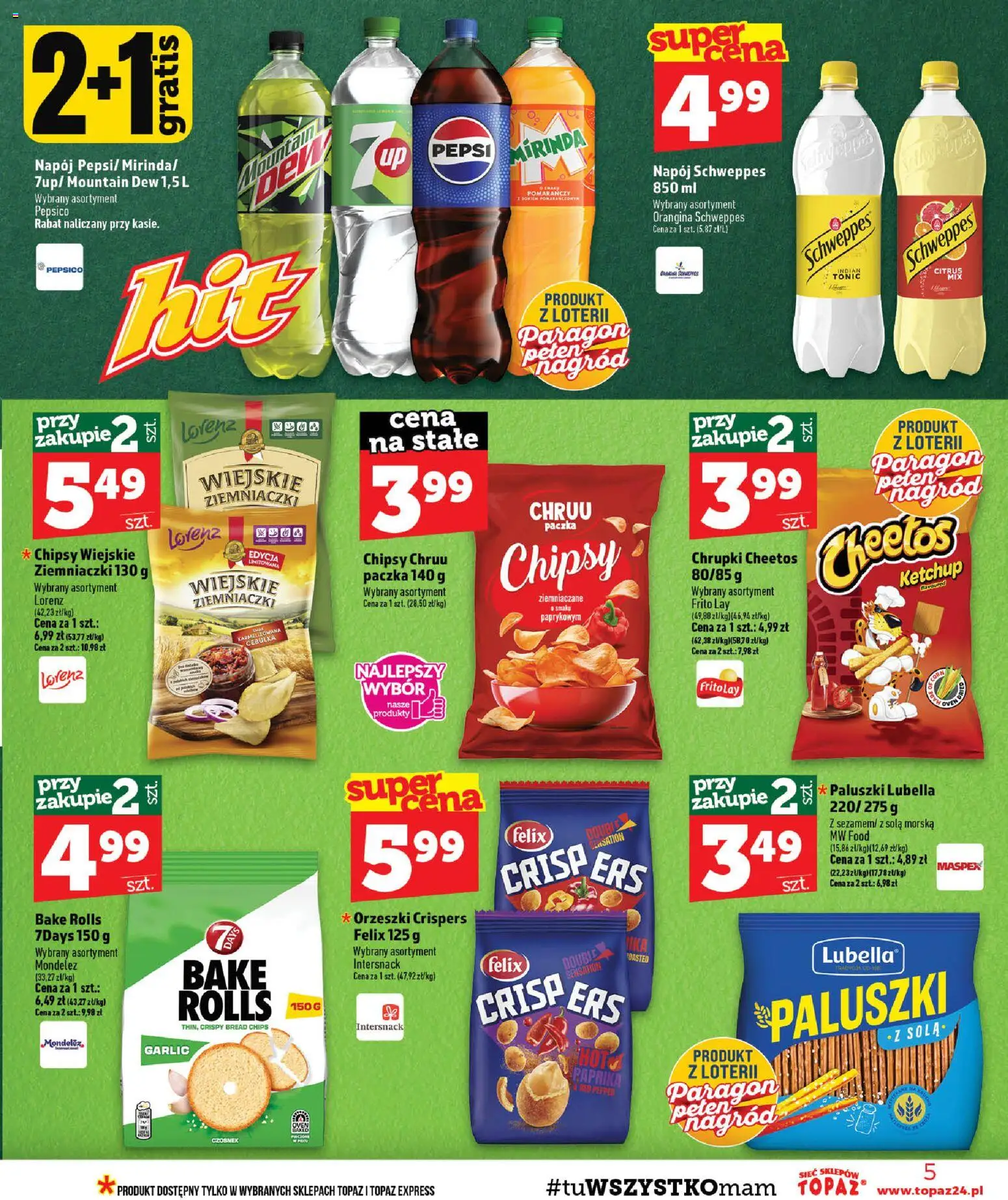 Topaz gazetka - MAZ od 20.08.2026 | Strona: 5 | Produkty: Chipsy, Ketchup, Pepsi, Paluszki