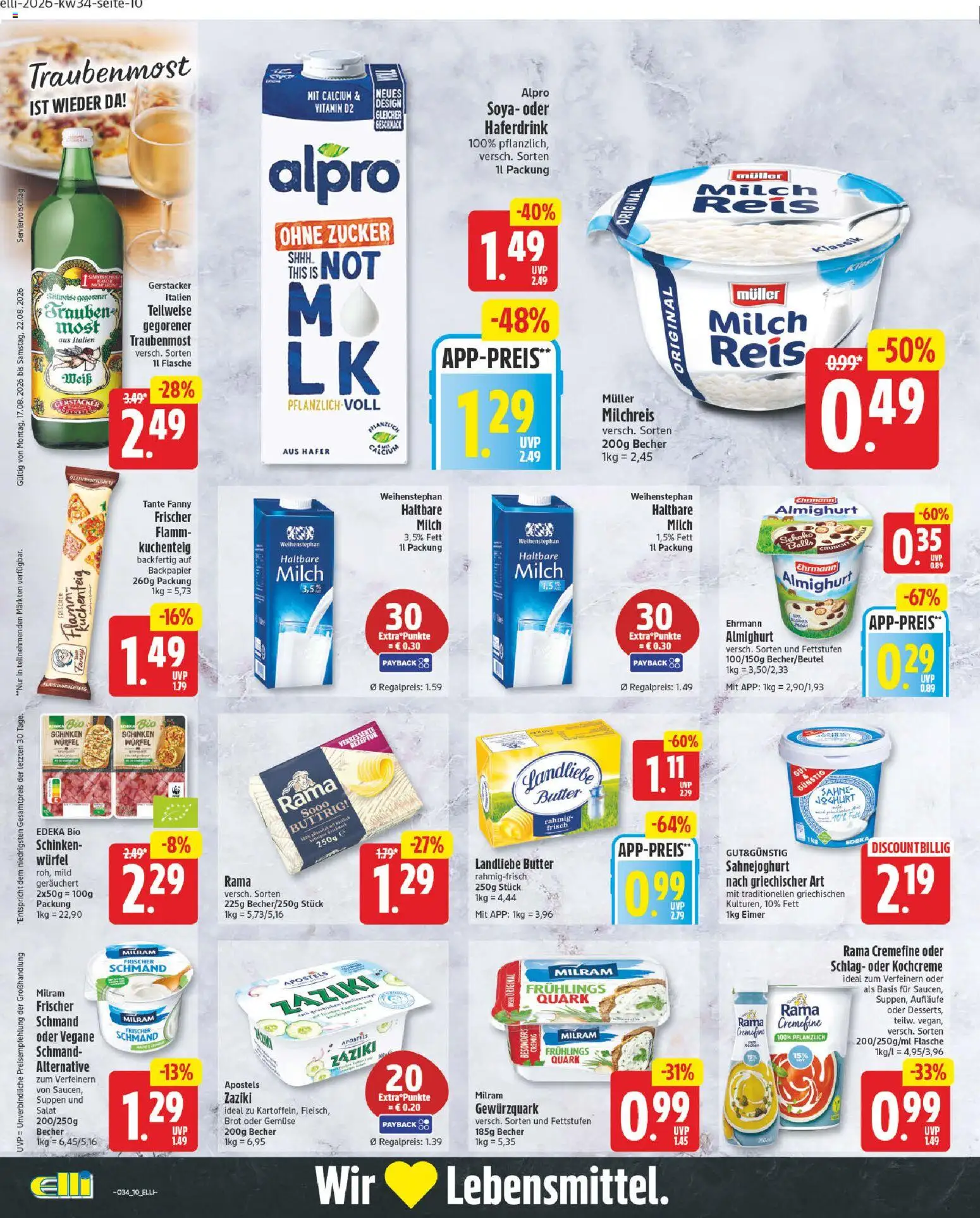 Elli Markt Prospekt Delbrück – gültig ab 17.08.2026 | Seite: 10 | Produkte: Landliebe butter, Alpro, Sahne, Fleisch