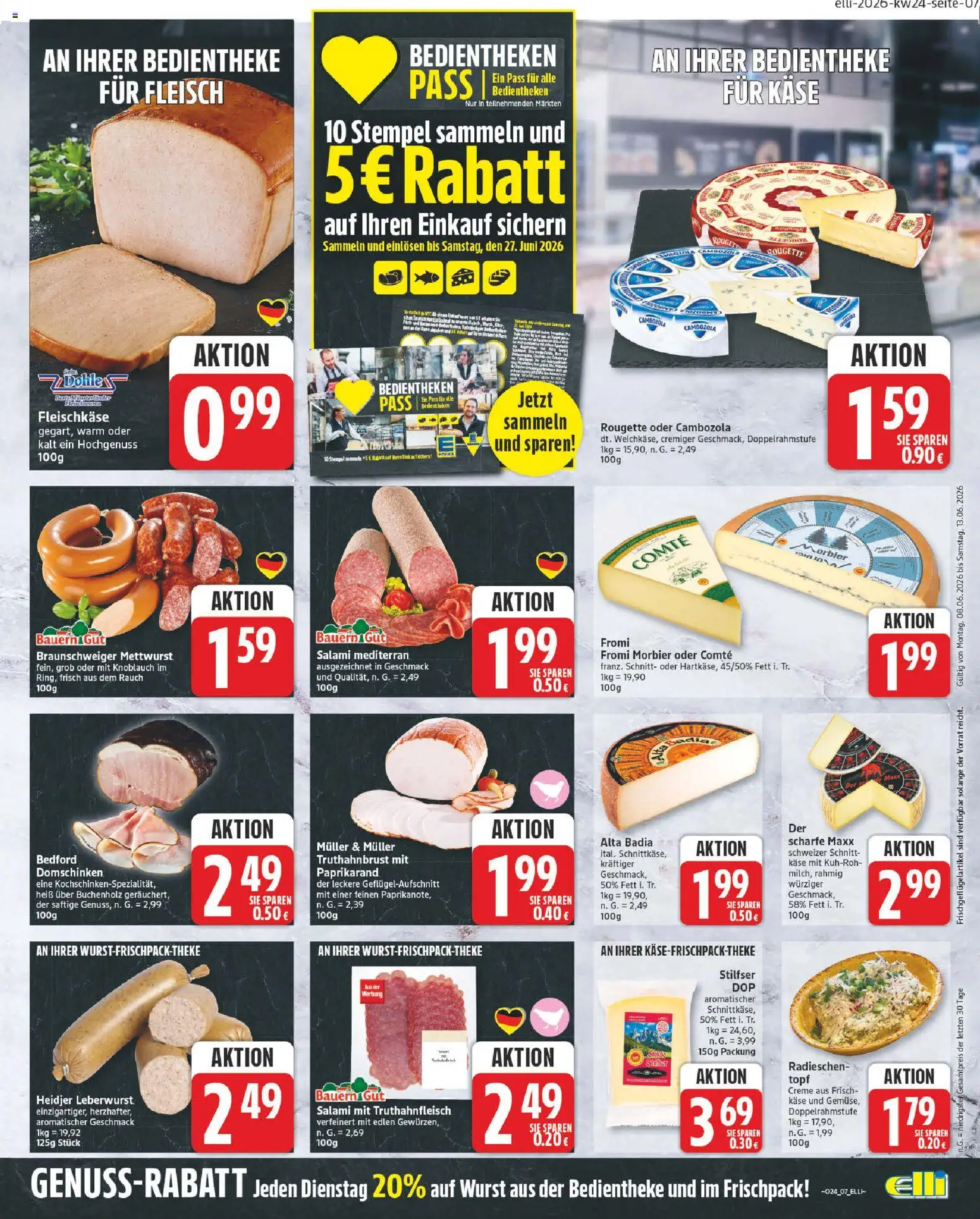 Elli Markt Prospekt Lippstadt – gültig ab 08.06.2026 | Seite: 7 | Produkte: Käse, Wurst, Knoblauch, Salami