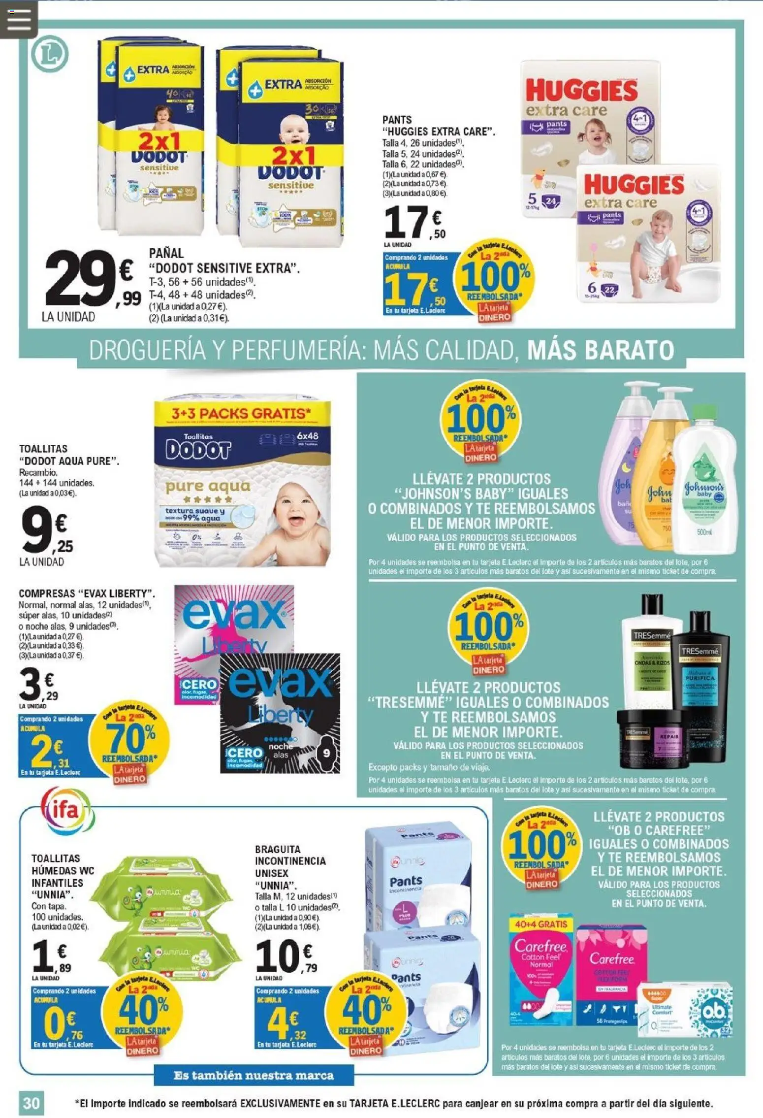 E.Leclerc - Pamplona │ válido desde el 26/08/2026 | Página: 30 | Productos: Puré, Té, Compresas, Agua