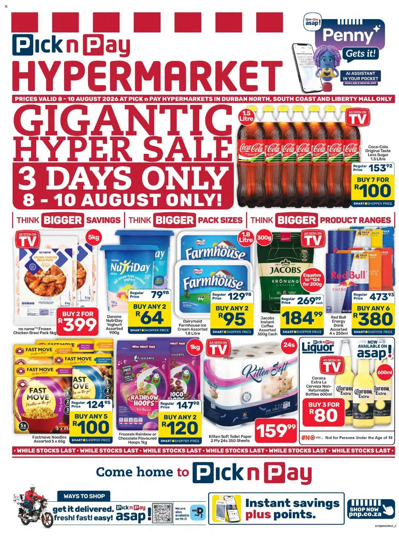 New Pick n Pay catalogue – valid from 08/08/2026 | Page: 1 | Products: Noodles, Beef, Sugar, Toilet paper