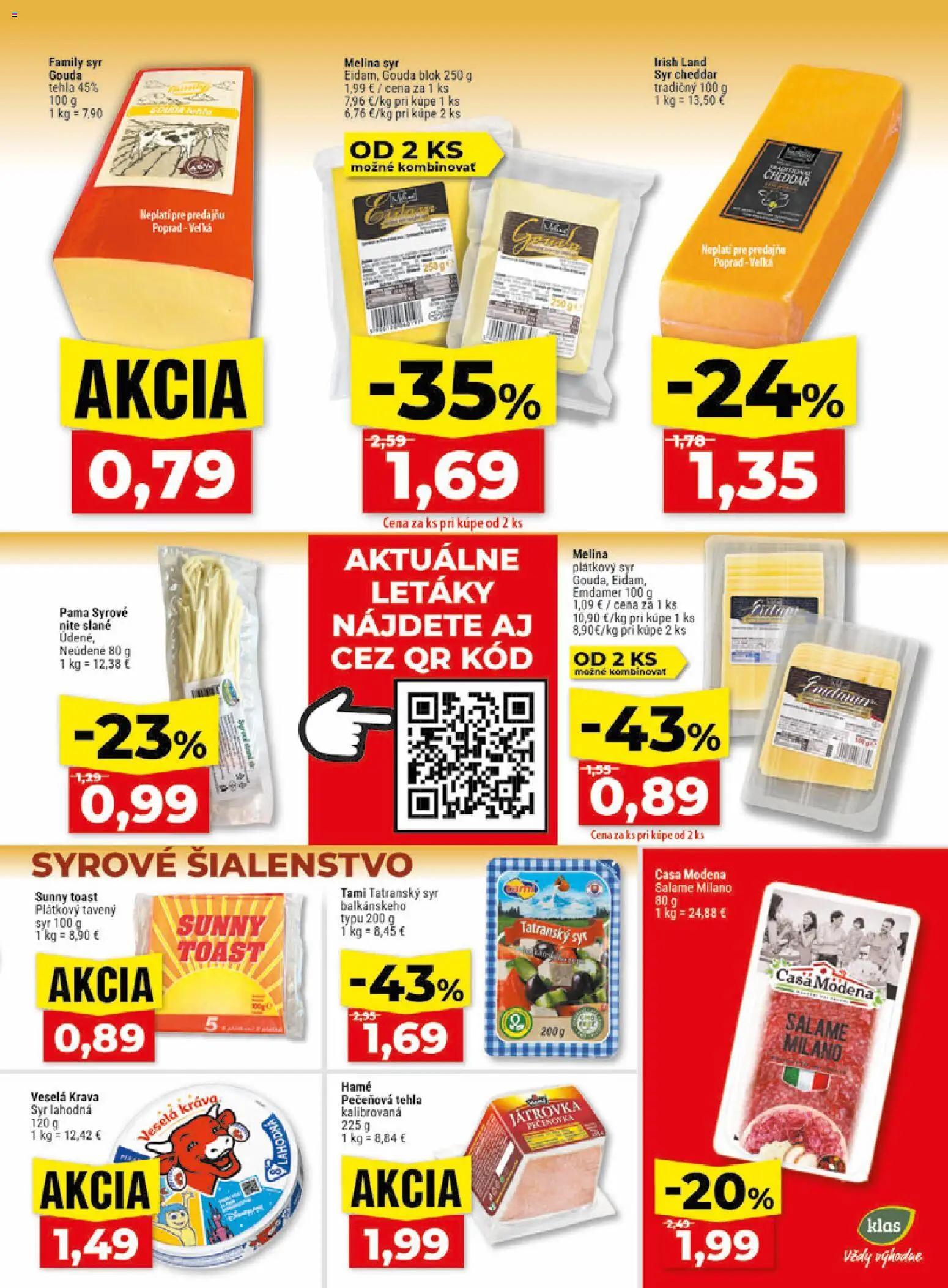 Nové Klas akcie – leták je platný od 10.08.2026 | Strana: 11 | Produkty: Syr, Plátkový syr, Cheddar, Gouda