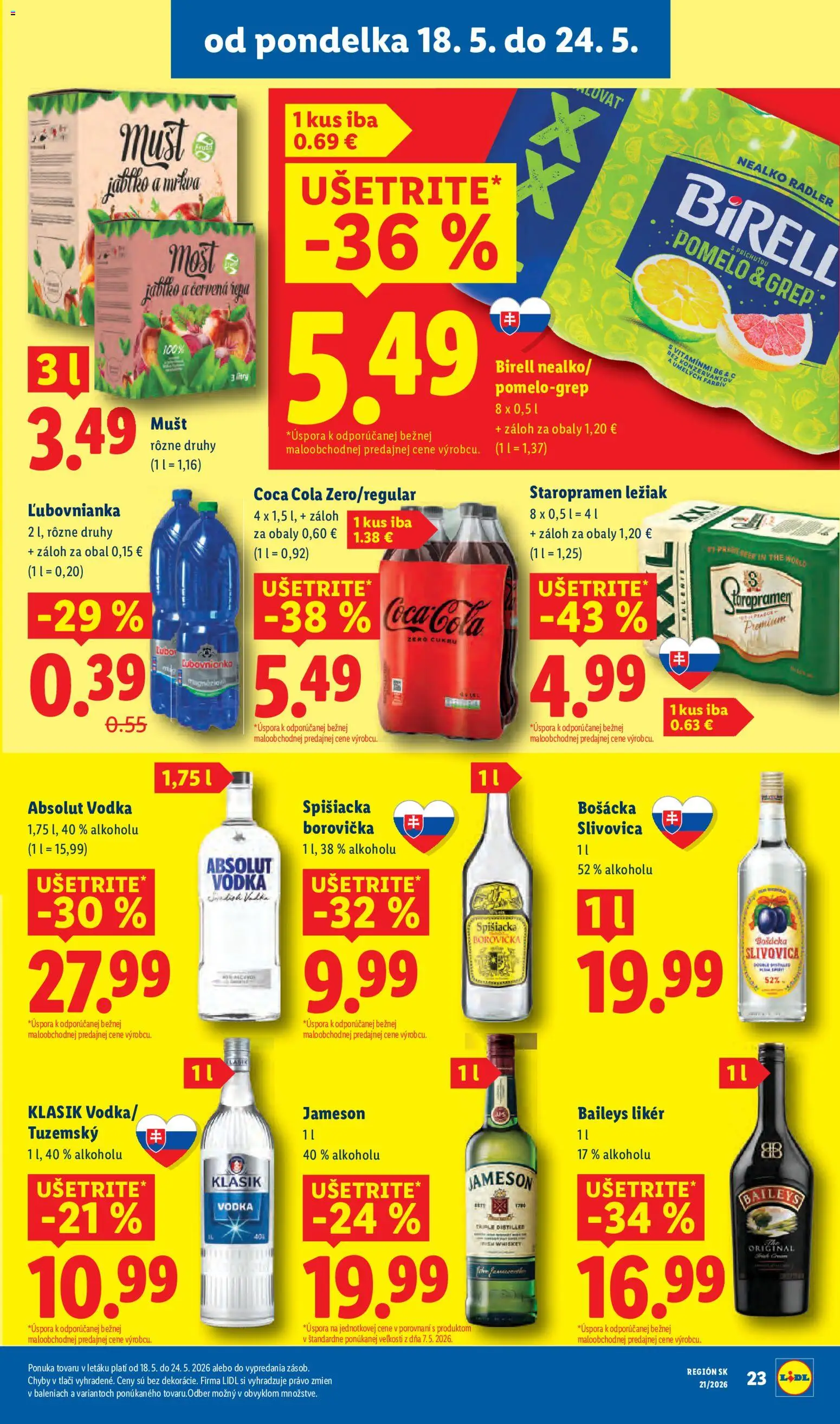 Nové Lidl akcie – leták je platný od 18.05.2026 | Strana: 29 | Produkty: Jameson, Bošácka slivovica, Brandy, Červená repa
