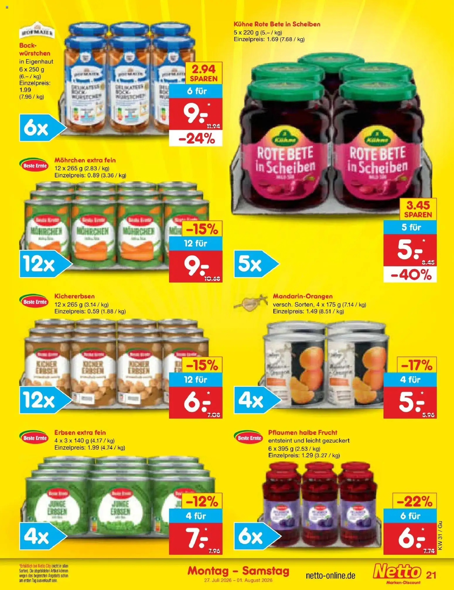 Netto Marken-Discount Prospekt Machern – gültig ab 27.07.2026 | Seite: 33 | Produkte: Pflaumen, Erbsen