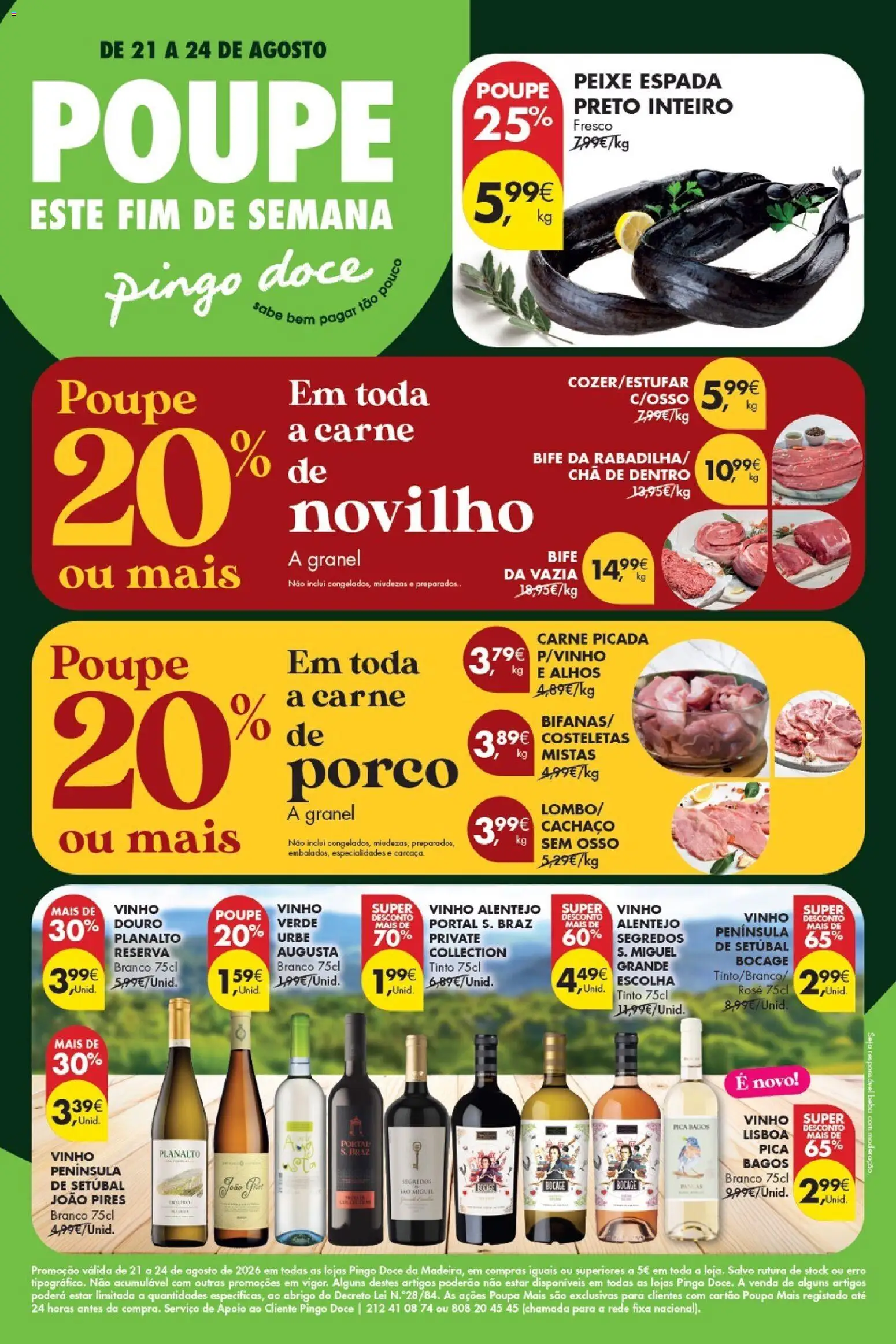Pingo Doce Poupe este Fim de Semana Madeira │ válido de 21/08/2026 | Página: 1 | Produtos: Carne picada, Vinho, Peixe, Chá