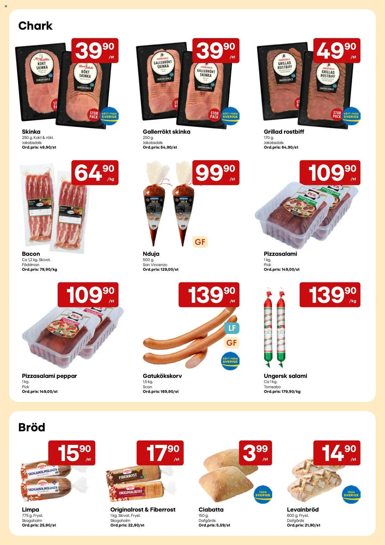 Snabbgross reklamblad aktuell från 19/10/2026 | Sida: 4 | Produkter: Bacon, Bröd, Salami, Skinka