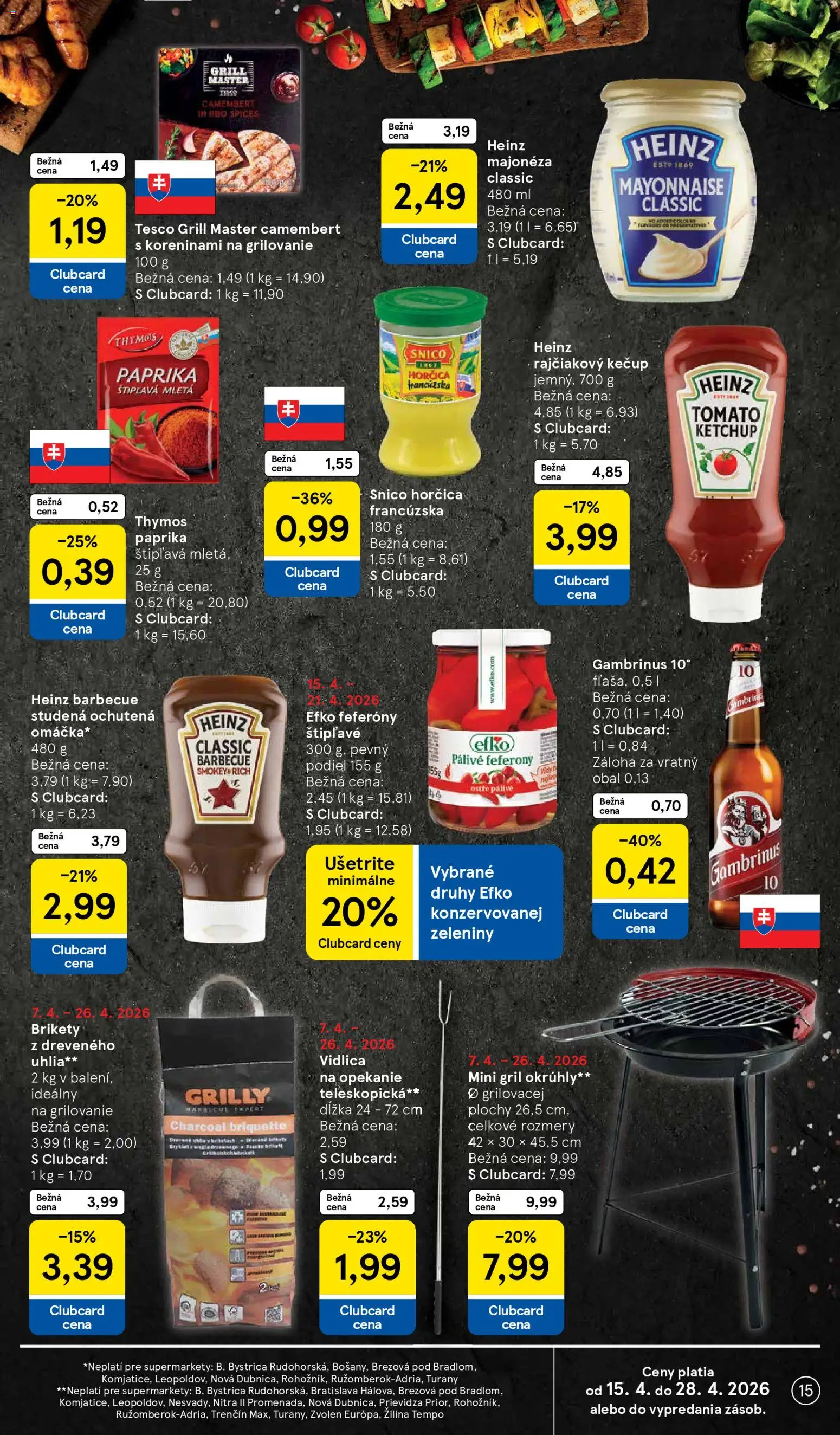 Nové Tesco akcie – leták je platný od 15.04.2026 | Strana: 15 | Produkty: Gril, Paprika, Kečup