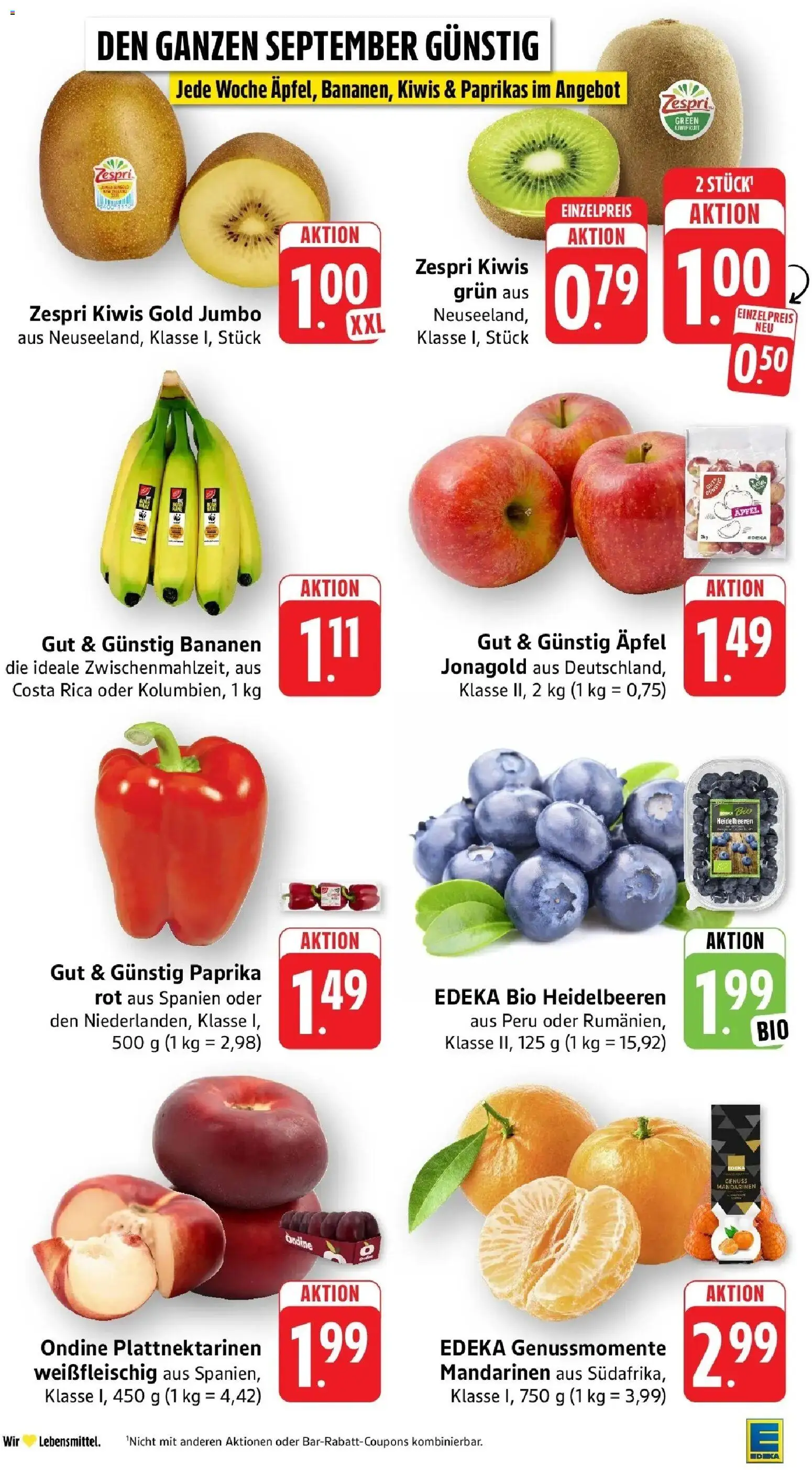 E center Prospekt Köngen (ab 07.09.2026) zum Blättern | Seite: 10 | Produkte: Äpfel, Bananen, Heidelbeeren, Paprika