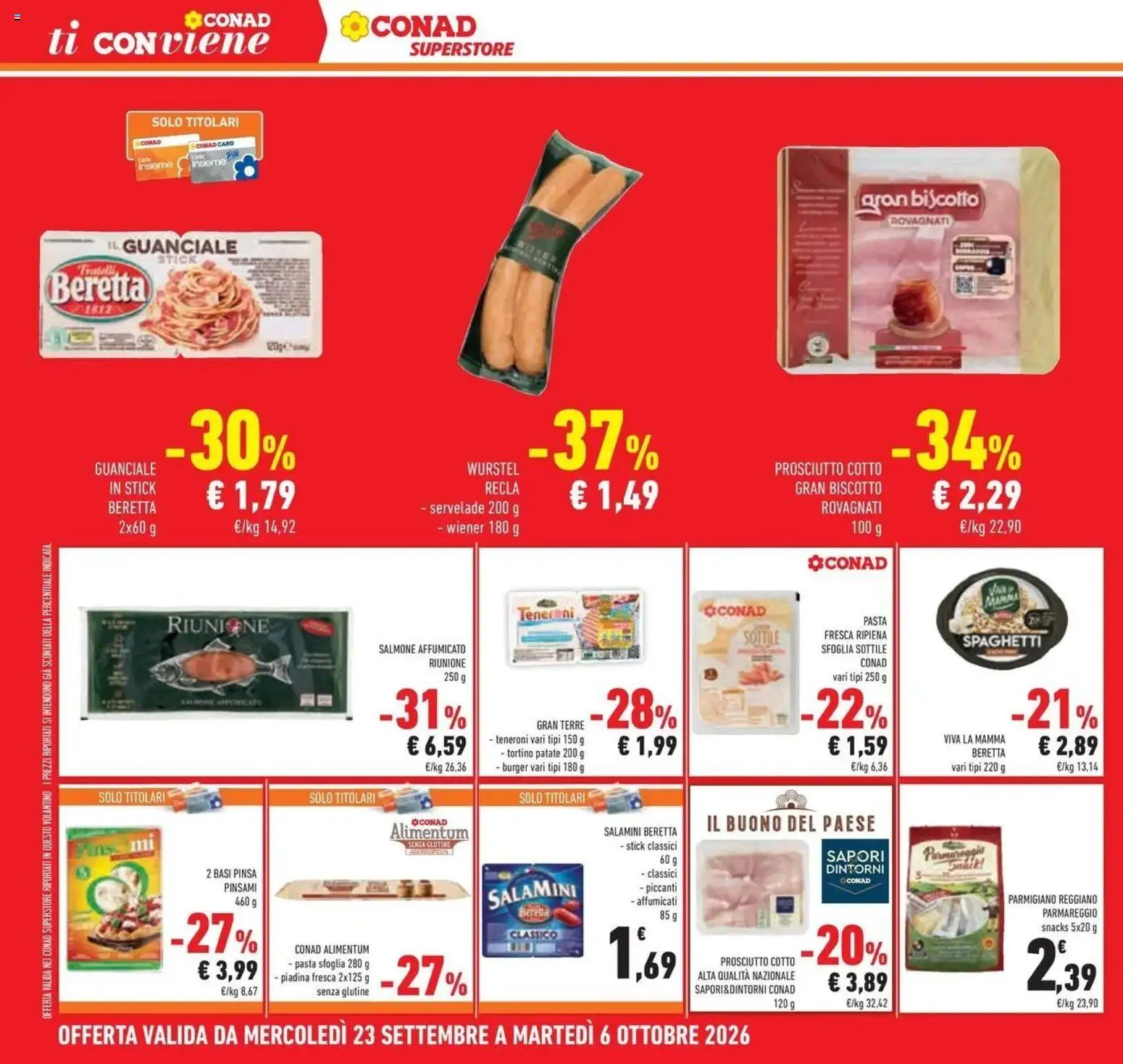 Volantino Conad dal 23/09/2026 > Anteprima | Pagina: 26 | Prodotti: Senza glutine, Pasta sfoglia, Wurstel, Piadina