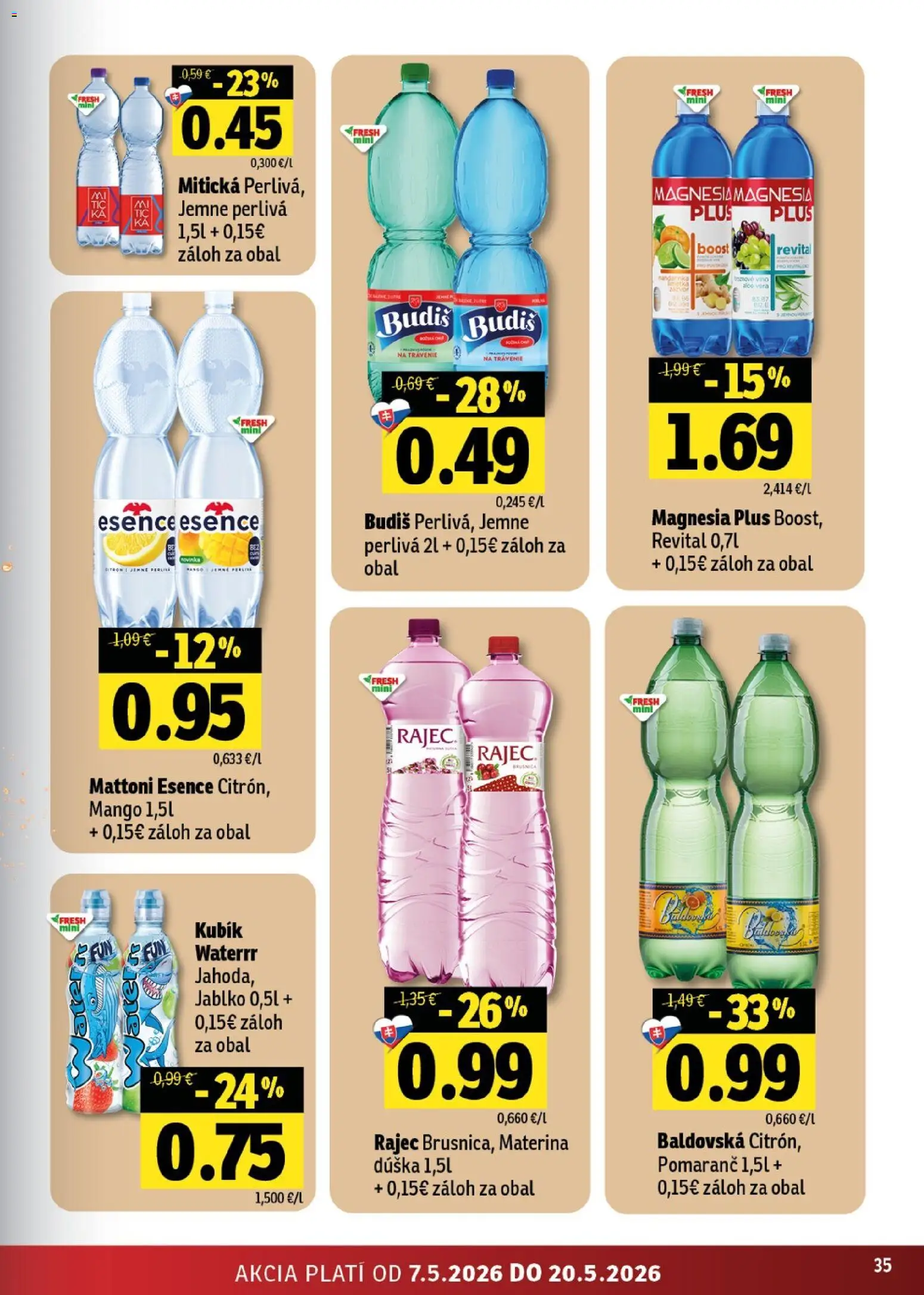 Nové Fresh akcie – leták je platný od 07.05.2026 | Strana: 35 | Produkty: Víno, Rajec, Budiš, Magnesia