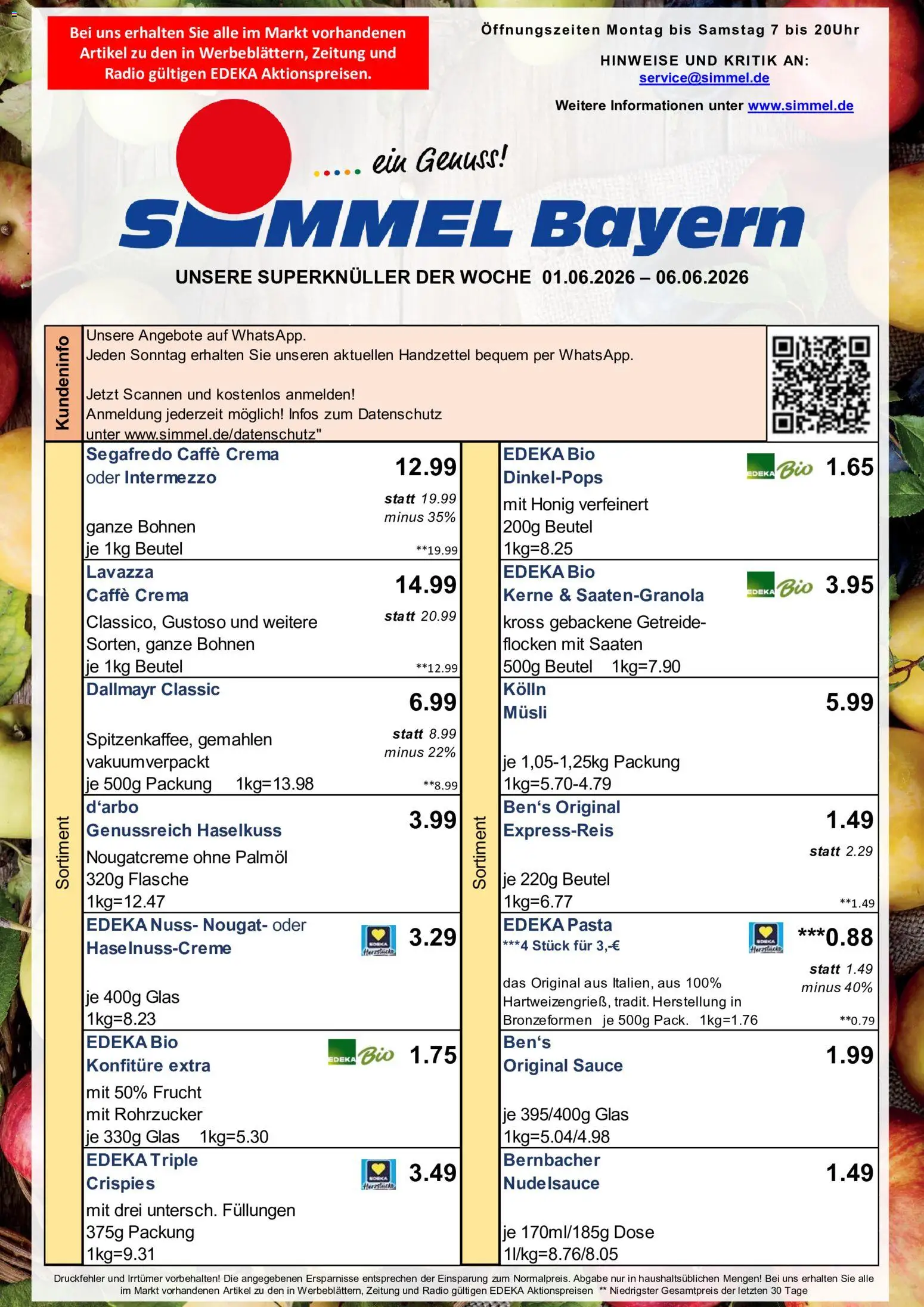 Simmel Bayern – gültig ab 01.06.2026 | Seite: 1 | Produkte: Lavazza, Pasta, Getreide, Flocken