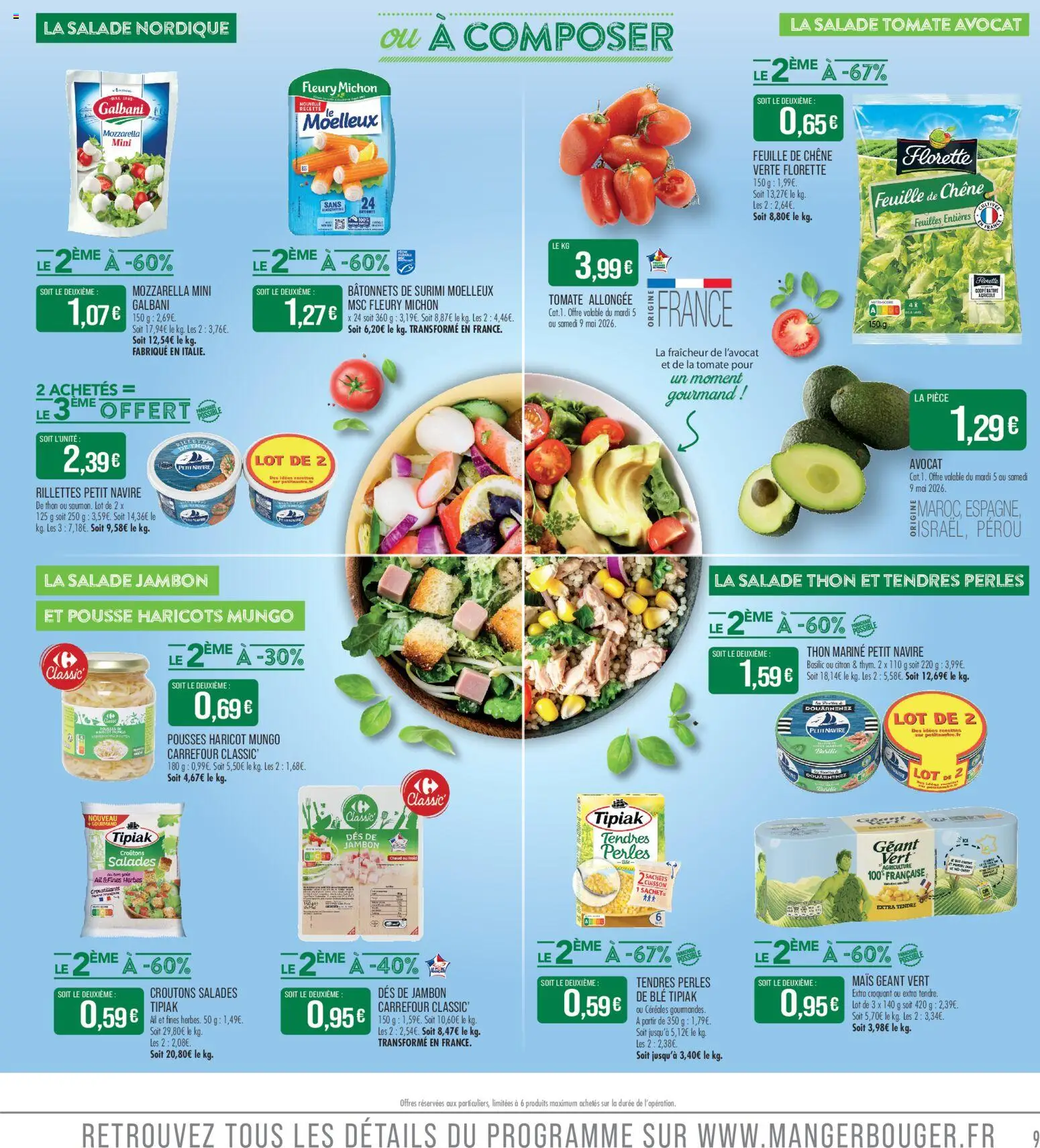 {H1} | Page: 9 | Produits: Salade, Thon, Céréales, Crème