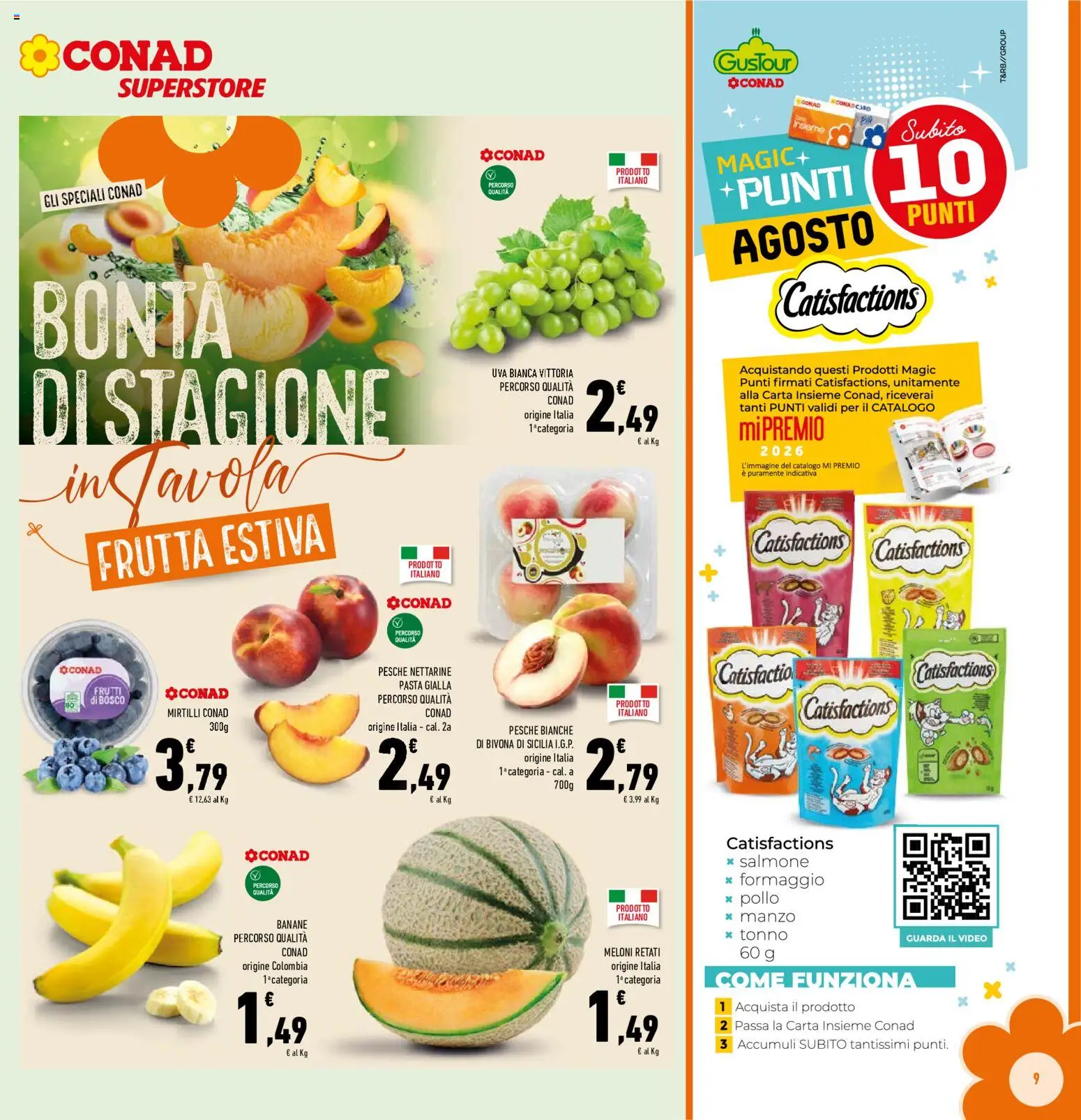 Volantino Conad del 12/08/2026 | Pagina: 9 | Prodotti: Salmone, Manzo, Formaggio, Pesche