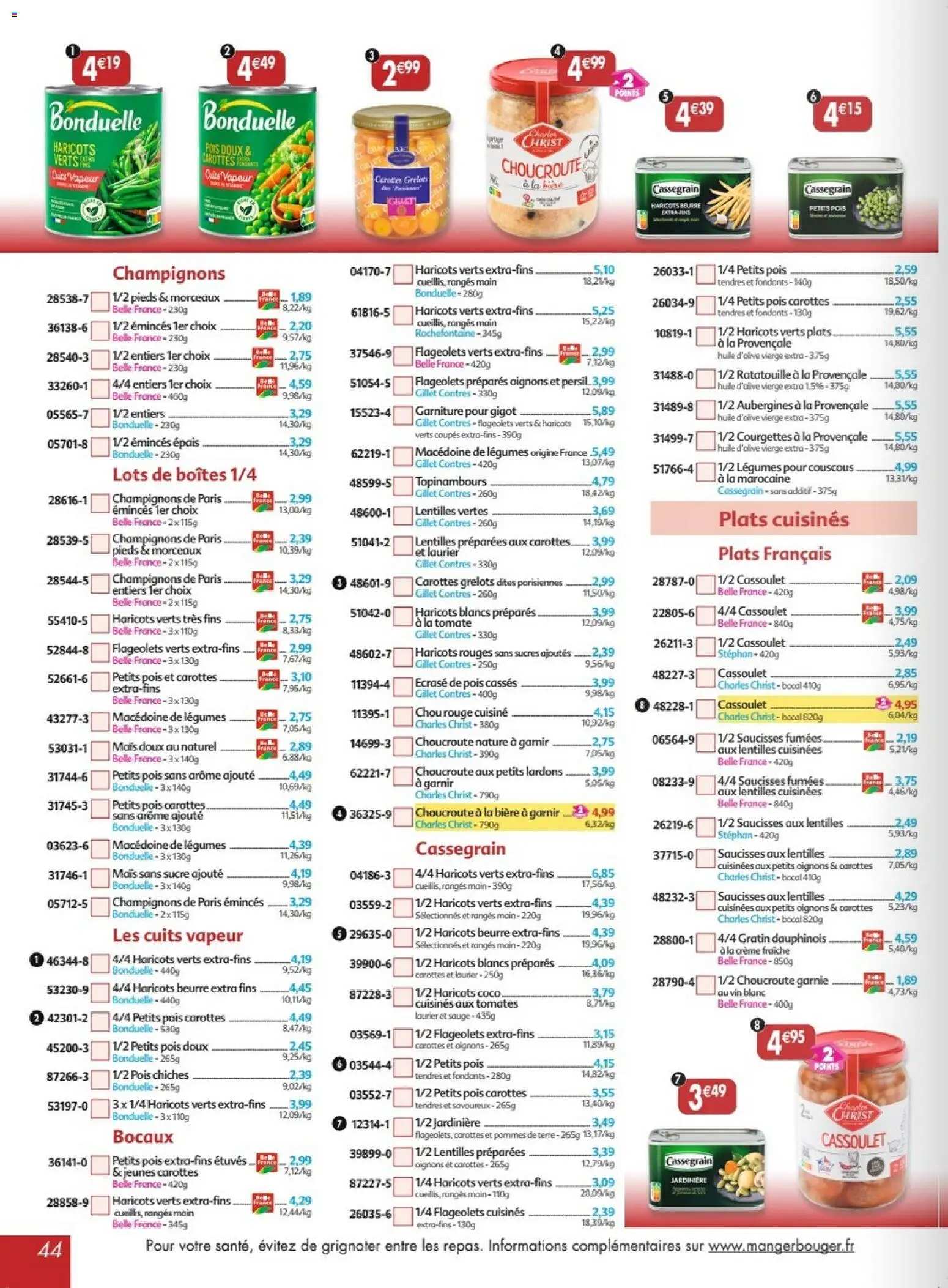 {H1} | Page: 44 | Produits: Plats cuisinés, Pois, Haricots, Aubergines