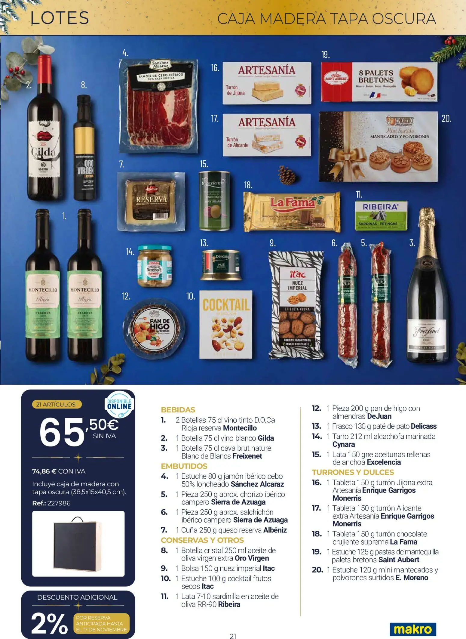 Makro Lotes y Cestas Navidad Centro │ válido desde el 03/09/2026 | Página: 21 | Productos: Chocolate, Aceite de oliva, Vino blanco, Caja
