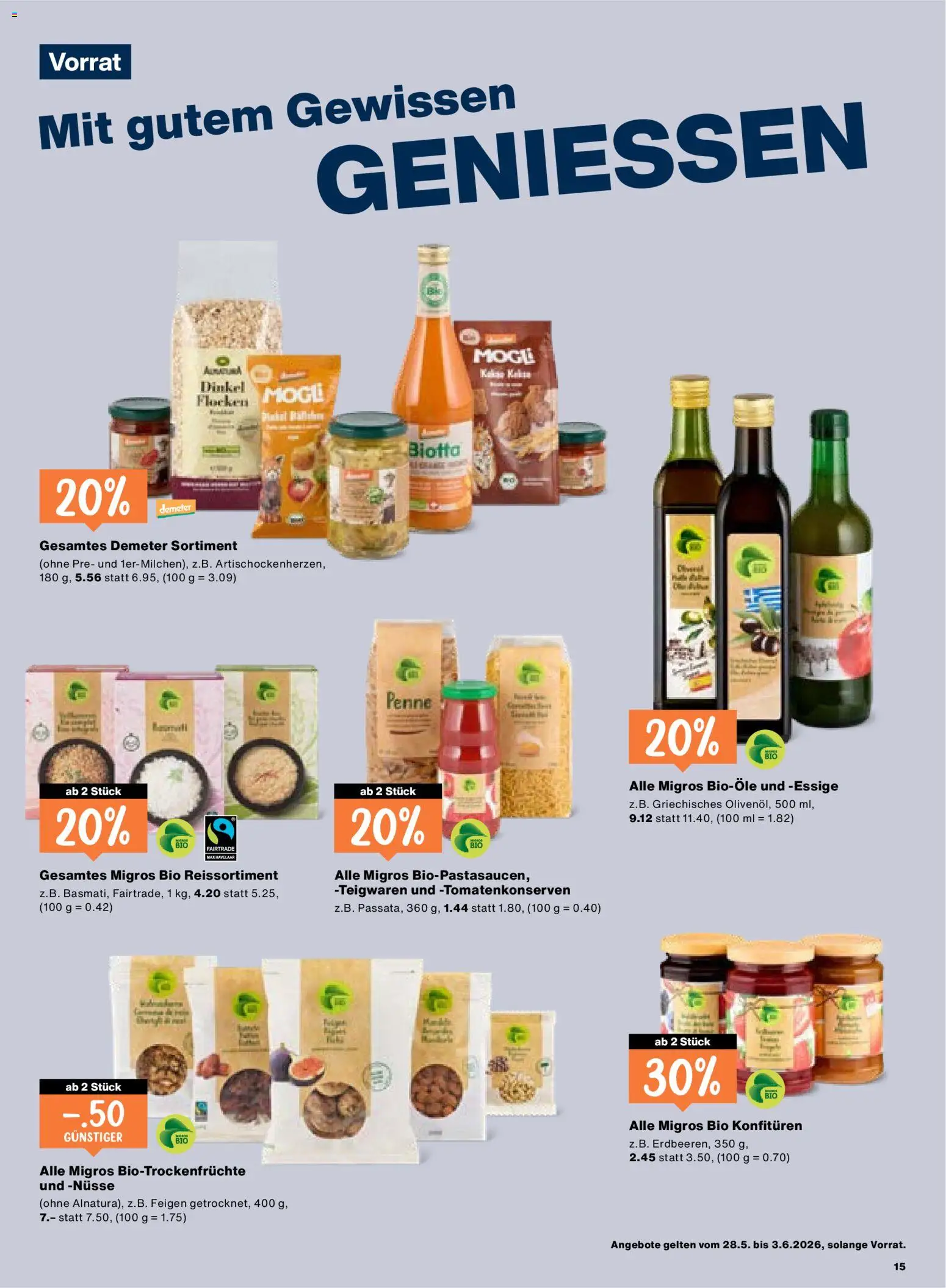 Migros aktionen – gültig ab 28.05.2026 | Seite: 15 | Produkte: Teigwaren, Pasta, Nüsse, Flocken