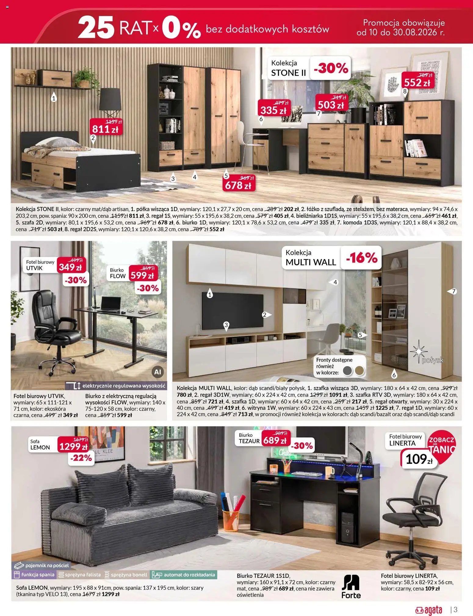 Salony Agata gazetka od 10.08.2026 | Strona: 3 | Produkty: Łóżko, Sofa, Półka, szafka RTV