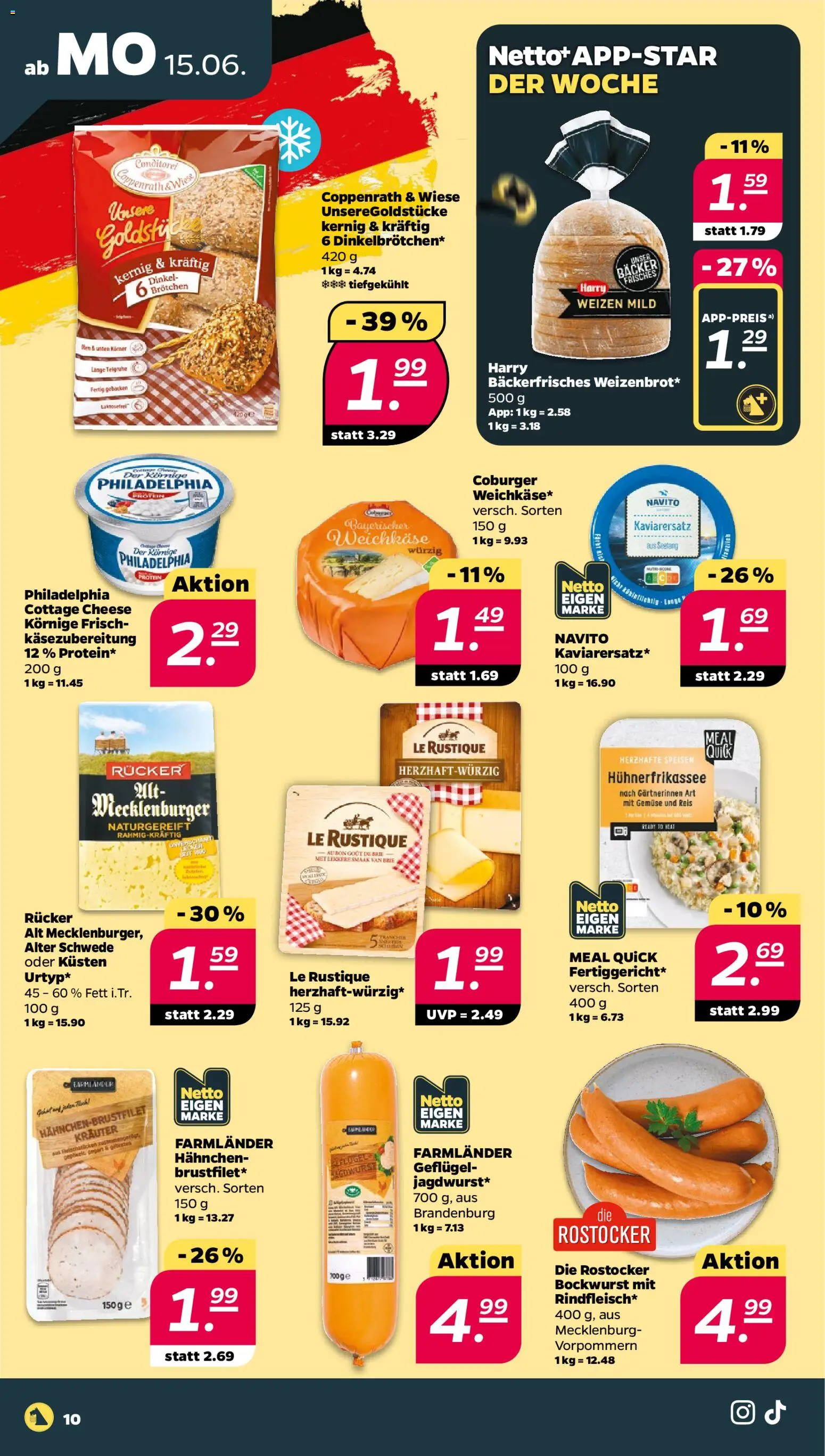 Netto Prospekt – gültig ab 15.06.2026 | Seite: 10 | Produkte: Bockwurst, Philadelphia, Gemüse, Reis