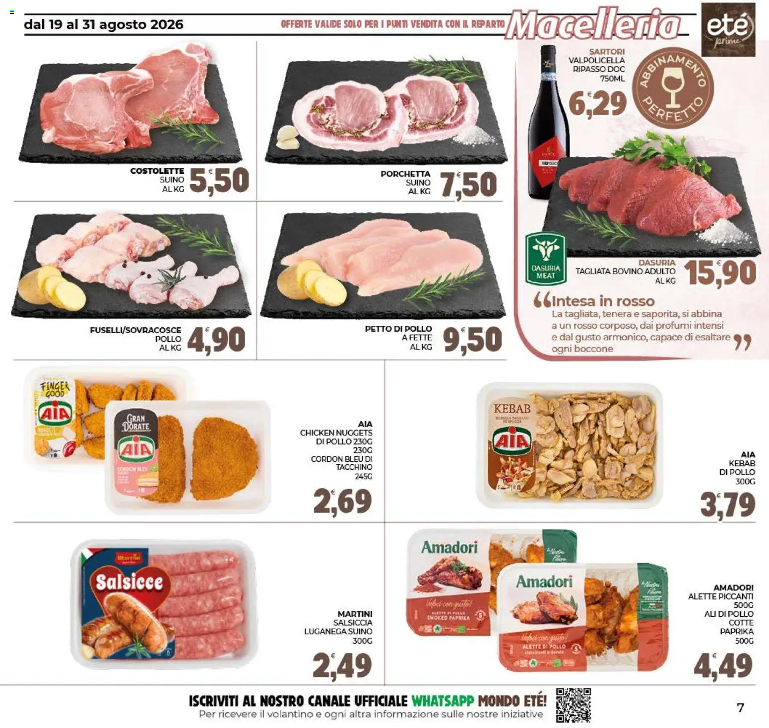 Volantino Eté del 19/08/2026 | Pagina: 7 | Prodotti: Bovino, Petto di Pollo, Nuggets, Salsiccia