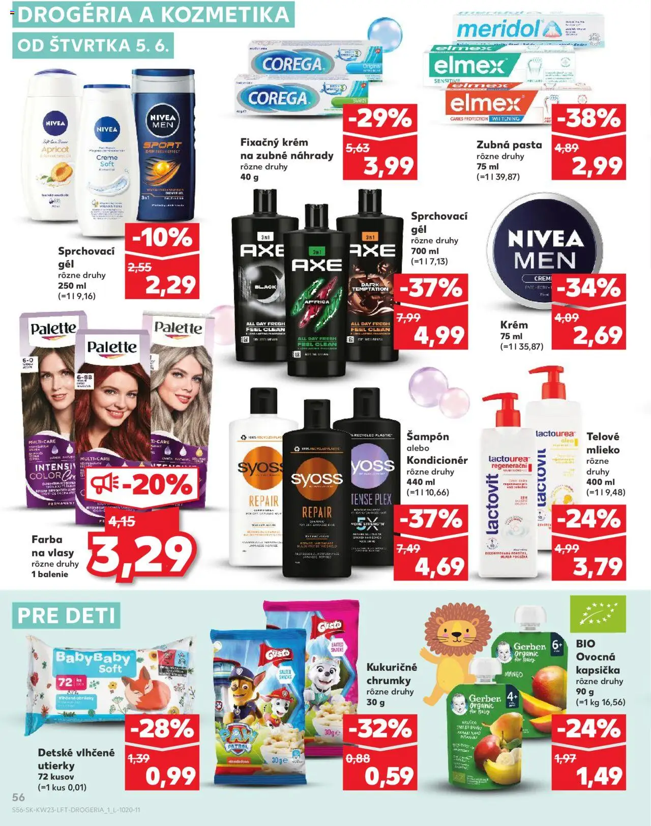Nové Kaufland akcie – leták je platný od 05.06.2025 | Strana: 56 | Produkty: Mlieko, Šampón, Telové mlieko, Krém