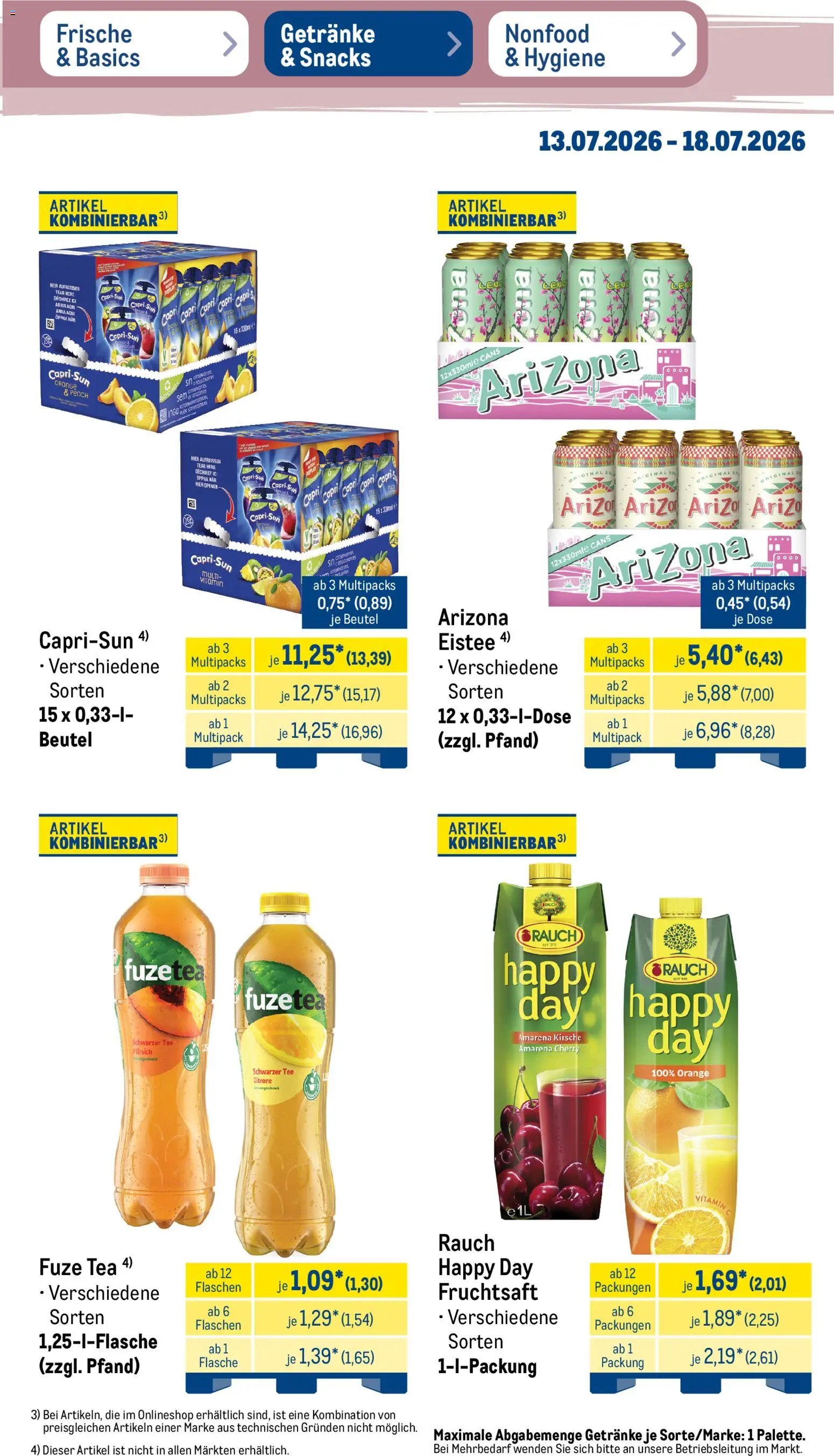Metro NonFood-Angebote – gültig ab 13.07.2026 | Seite: 22 | Produkte: Capri sun, Zitrone, Pfirsich, Tee