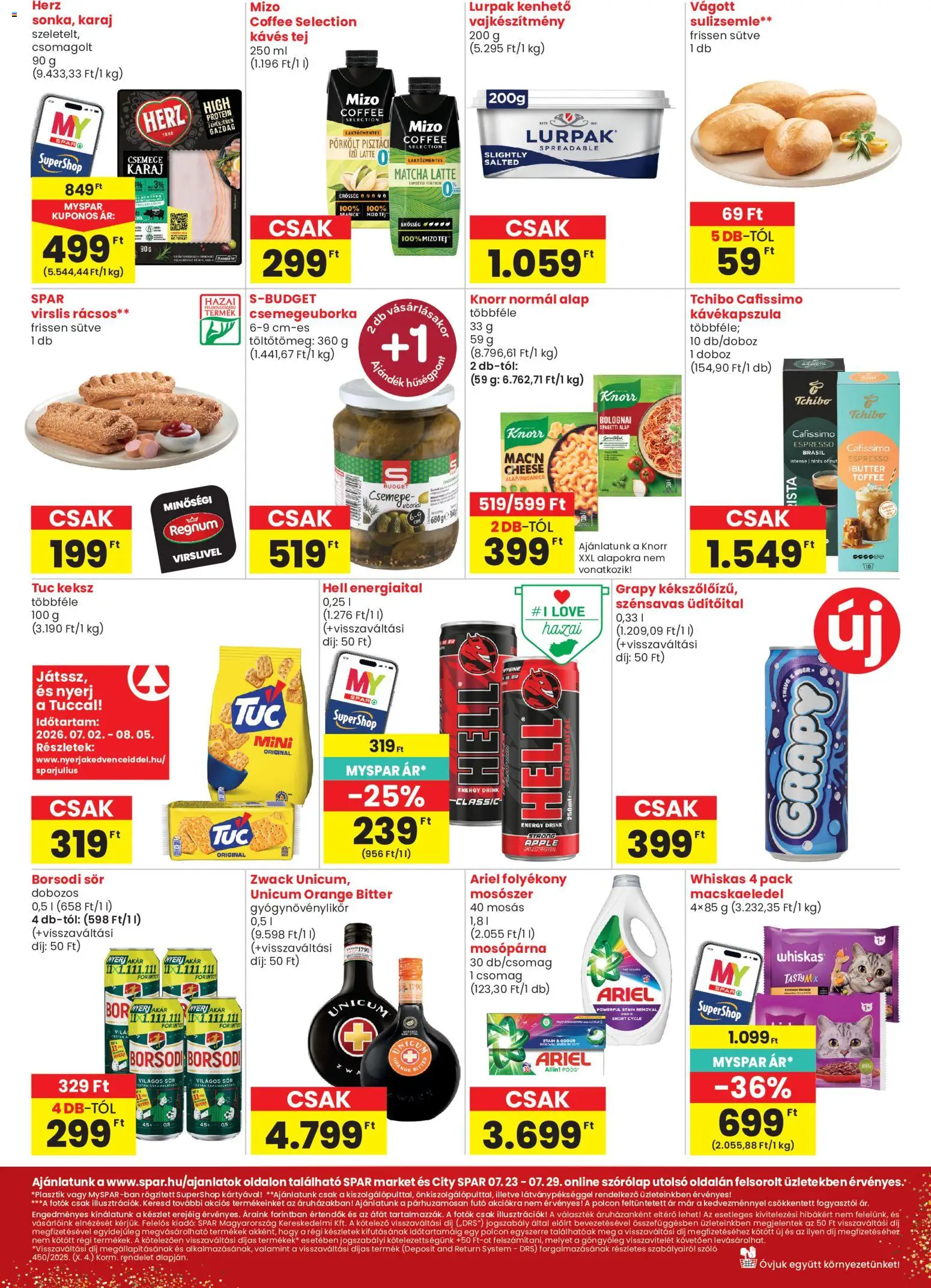 Spar Market akciós ujság - amely érvényes a következő dátumtól: 2026.07.23. | Oldal: 2 | Termékek: Macskaeledel, Doboz, Mosószer, Keksz