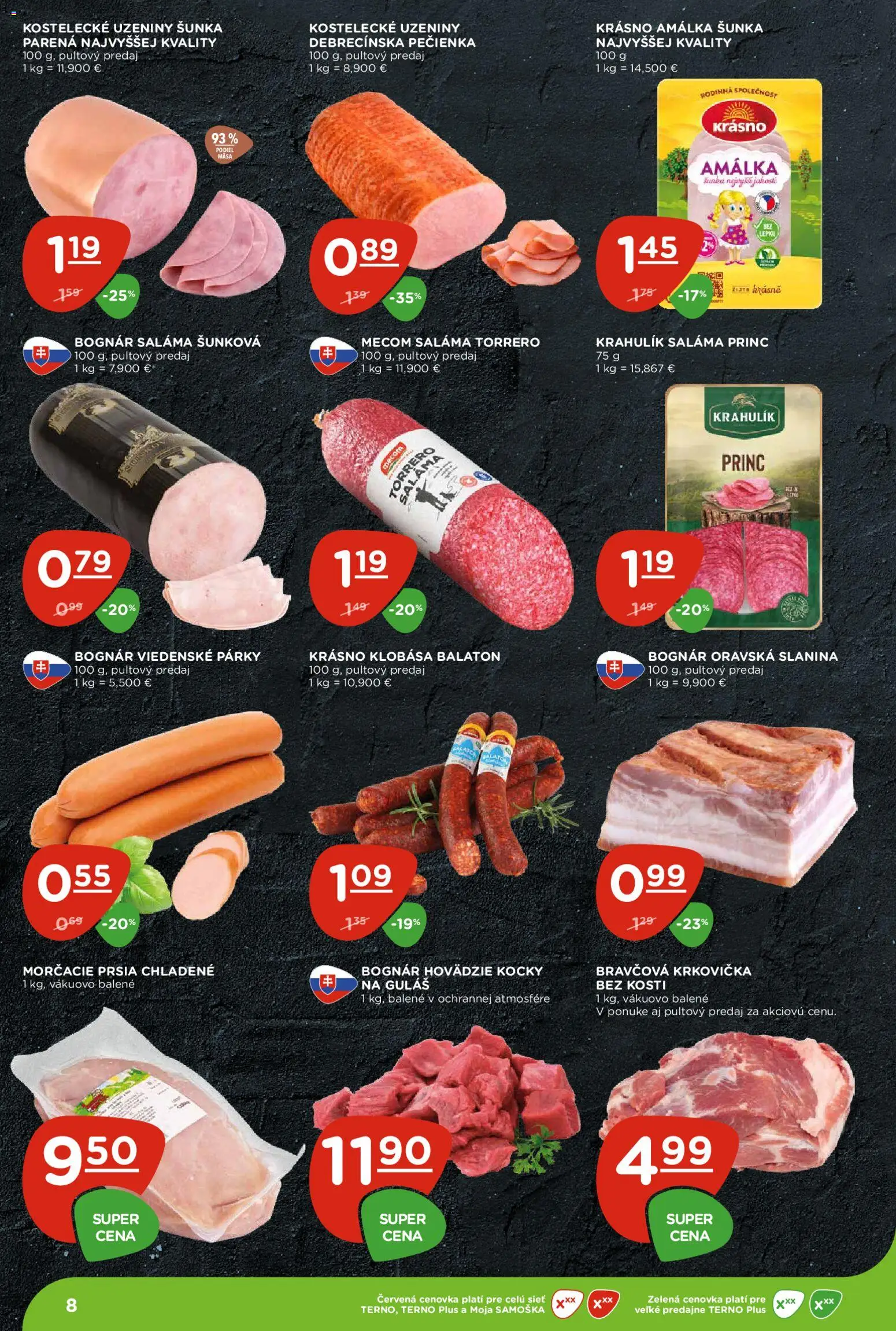 Nové Terno akcie – leták je platný od 22.10.2026 | Strana: 8 | Produkty: Saláma, Šunka, Slanina, Morčacie prsia