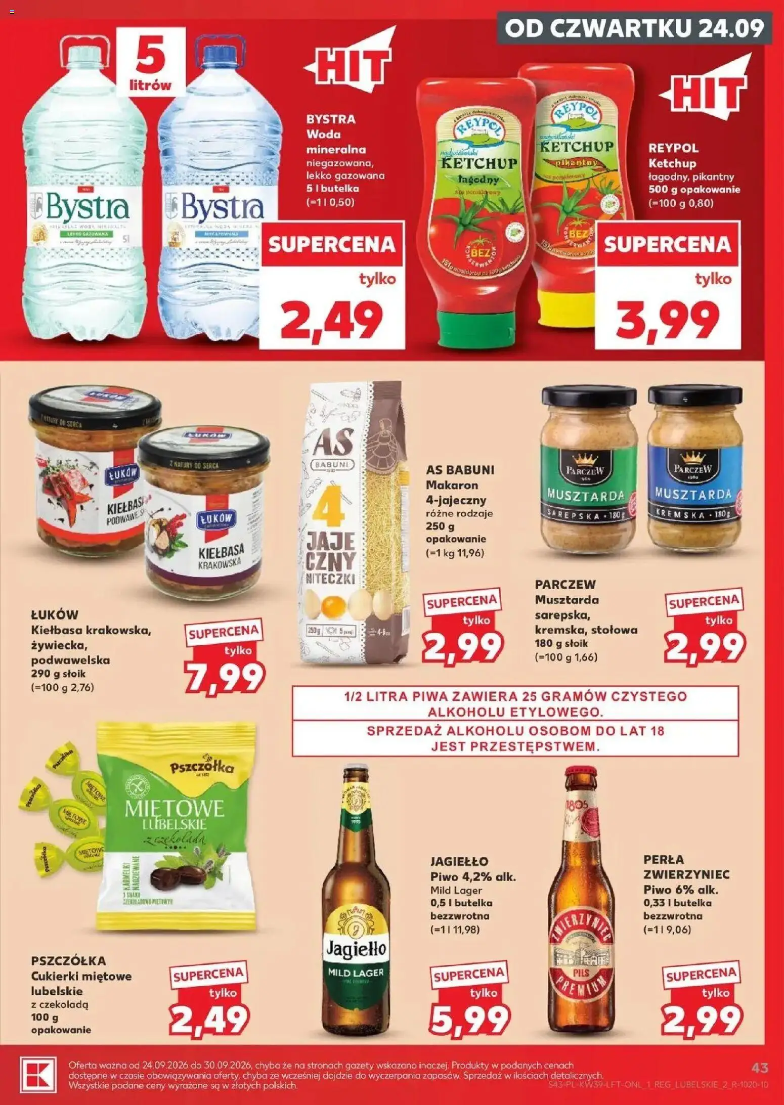 Kaufland gazetka od 24.09.2026 | Strona: 43 | Produkty: Kiełbasa, Gazety, Czekolada, Cukierki