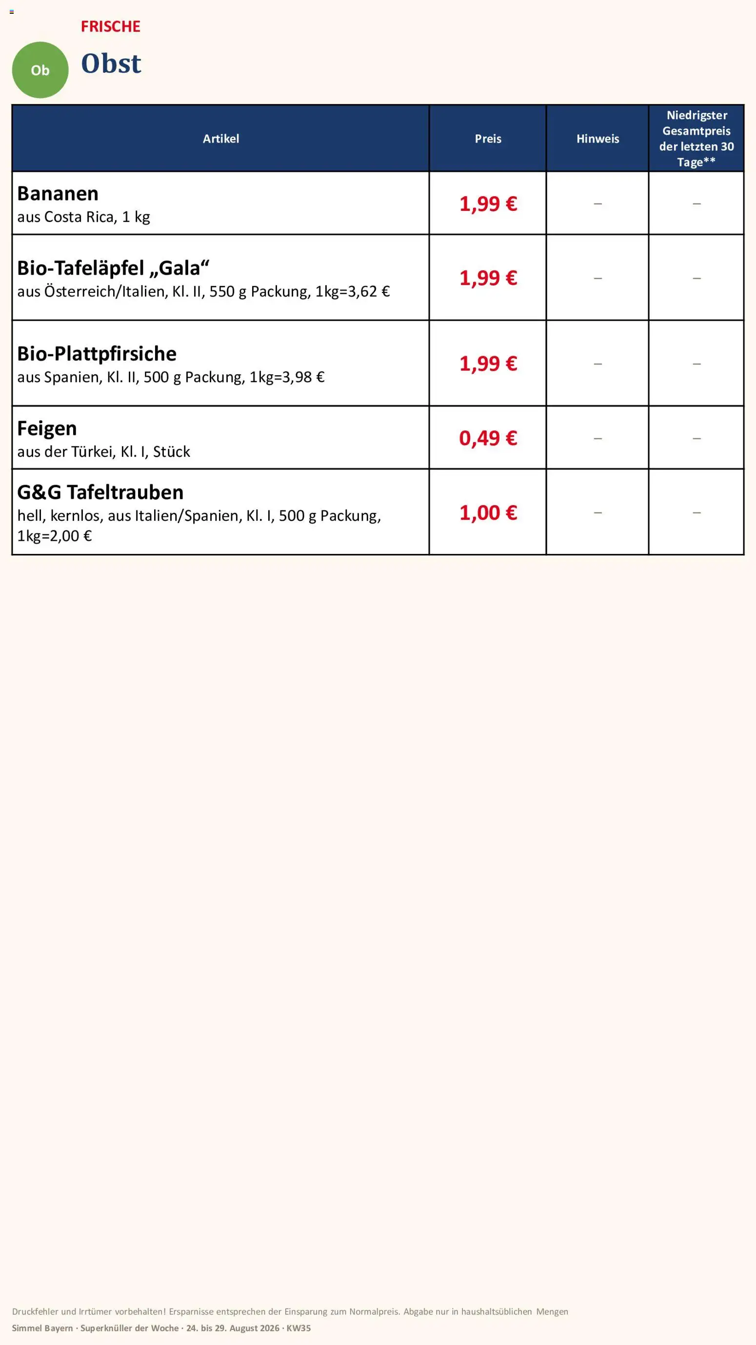 Simmel Bayern – gültig ab 24.08.2026 | Seite: 4 | Produkte: Bananen, Obst, Feigen