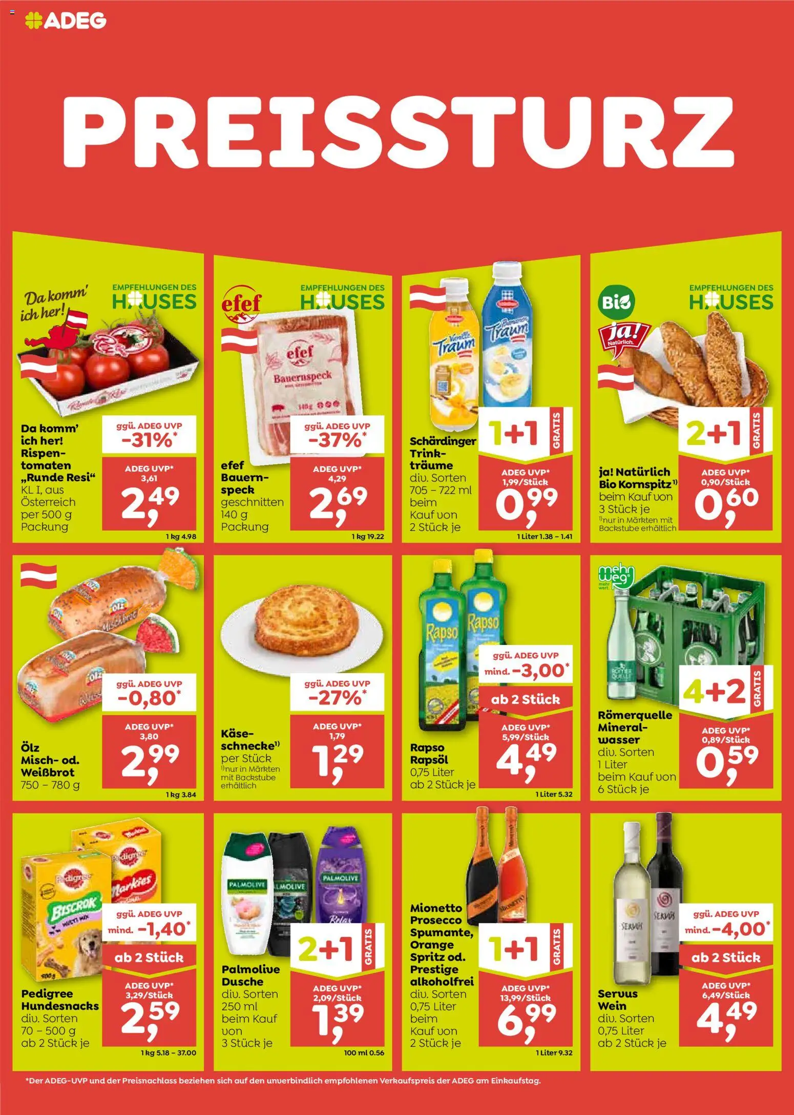 ADEG Flugblatt gültig ab 30.07.2026 | Seite: 2 | Produkte: Dusche, Käse, Wein, Tomaten