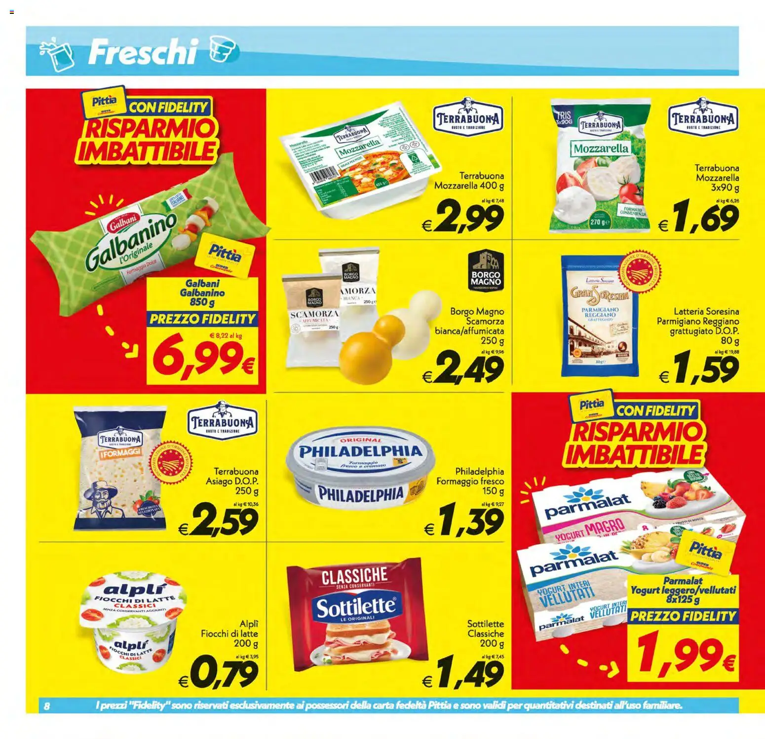 Volantino SuperConveniente del 31/07/2026 | Pagina: 8 | Prodotti: Fiocchi, Mozzarella, Latte, Parmigiano reggiano