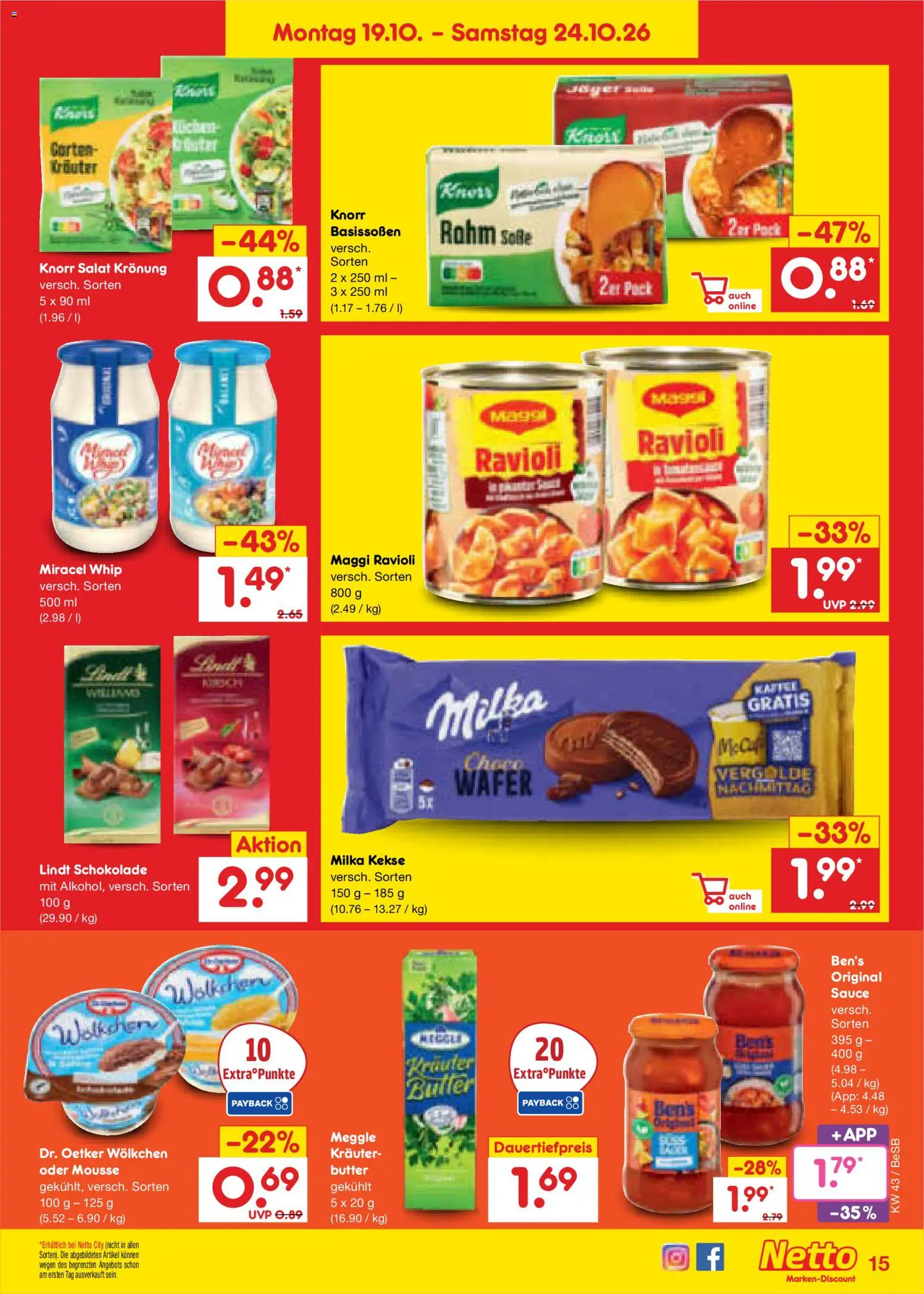 Netto Marken-Discount Prospekt – gültig ab 19.10.2026 | Seite: 17 | Produkte: Schokolade, Miracel whip, Milka, Lindt