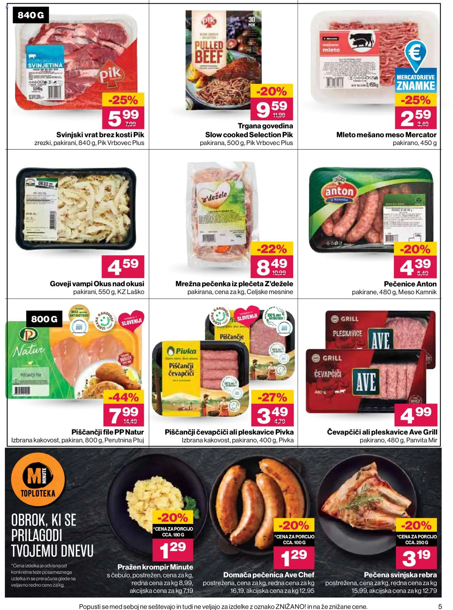 Novi Mercator katalog ponudbe – veljaven od 08.10.2026 | Stran: 5 | Izdelki: Čevapčiči, Pleskavice, Grill, Krompir