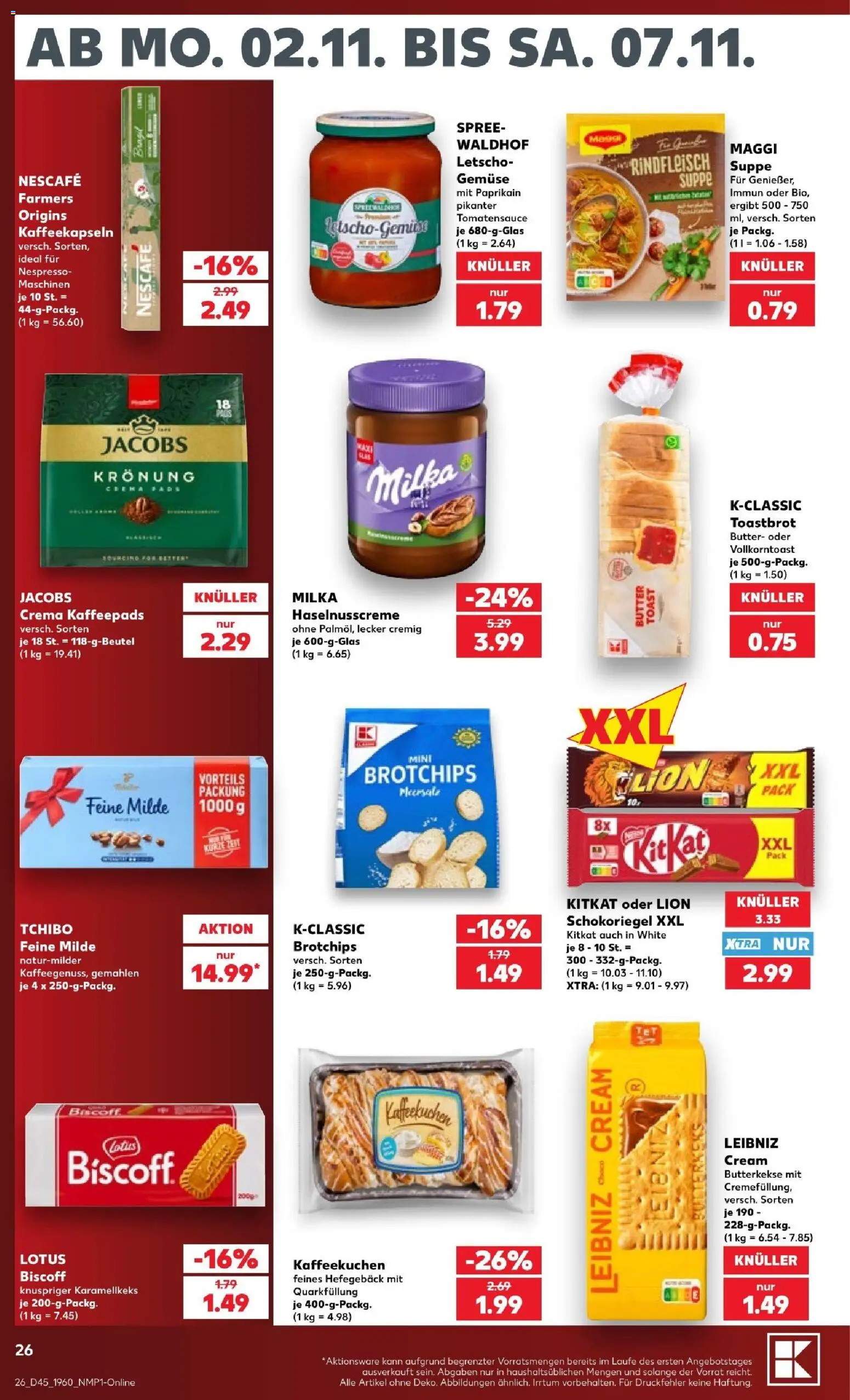 Kaufland Prospekt – gültig ab 02.11.2026 | Seite: 26 | Produkte: Nescafe, Butter, Milka, Gemüse