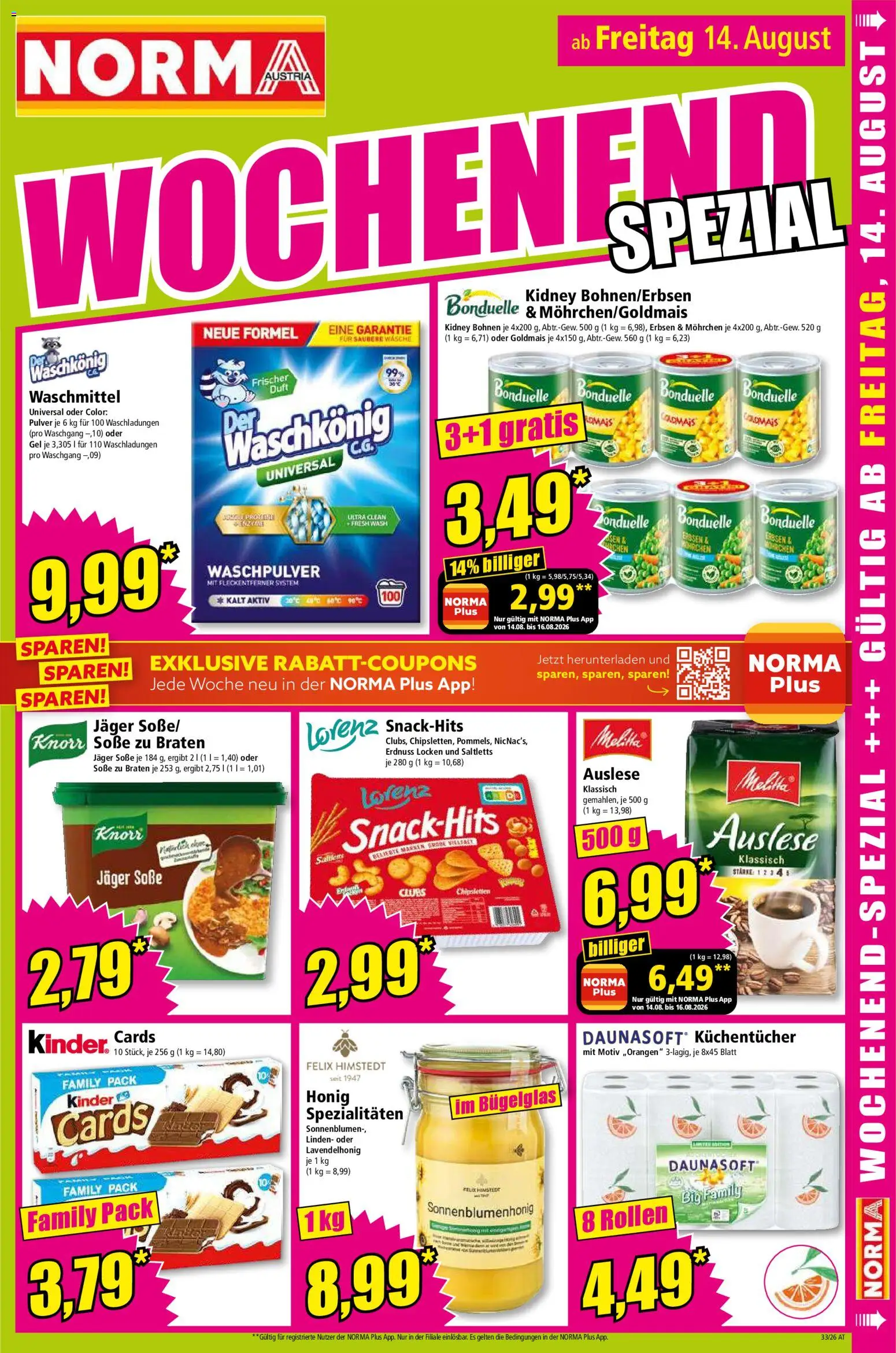 Norma Flugblatt gültig ab 10.08.2026 | Seite: 13 | Produkte: Soße, Erbsen, Duft, Waschmittel