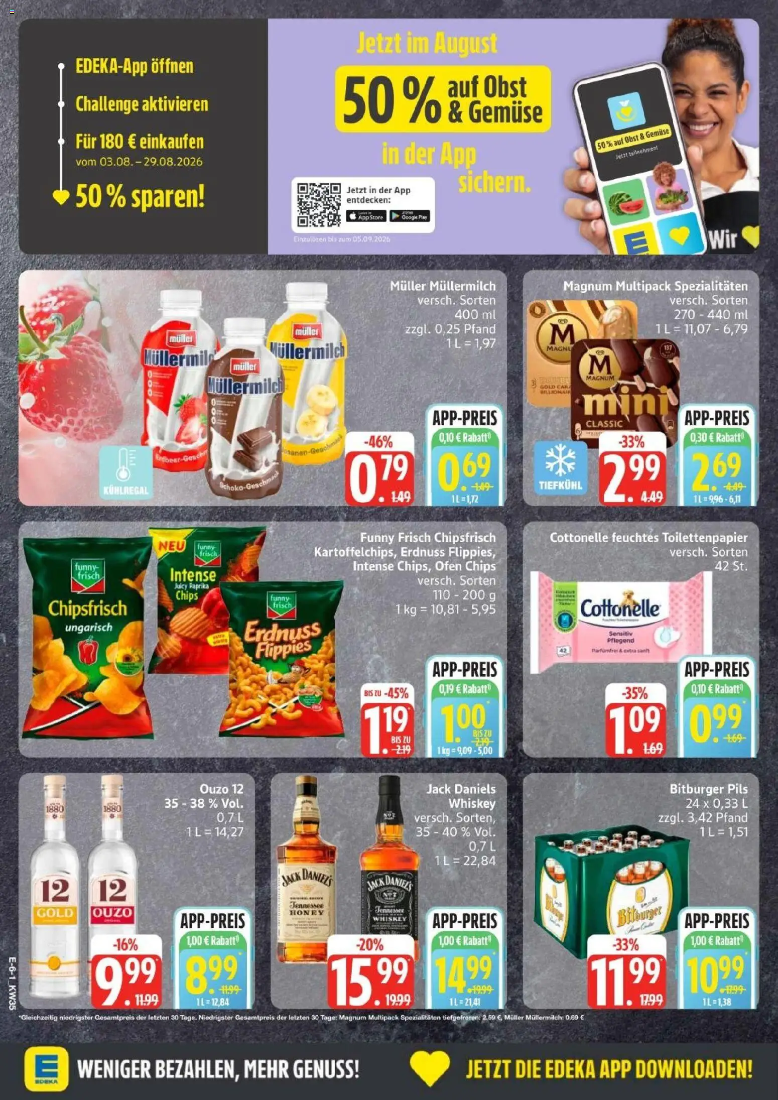 Edeka Prospekt Hamburg – gültig ab 23.08.2026 | Seite: 6 | Produkte: Pils, Gemüse, Muller mullermilch, Toilettenpapier