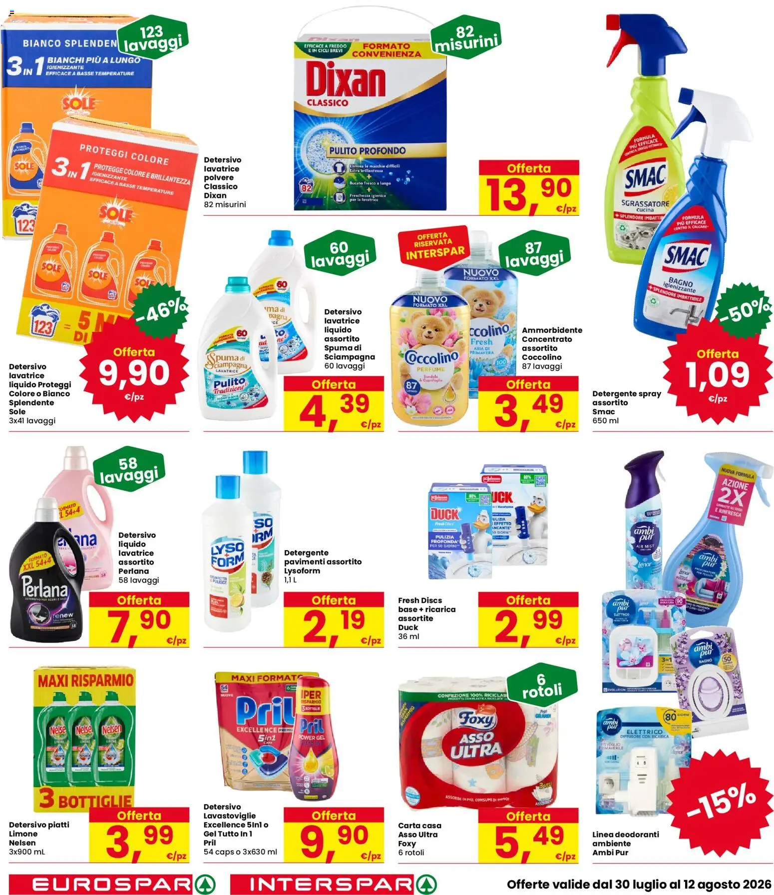 Volantino Eurospar del 30/07/2026 | Pagina: 26 | Prodotti: Ammorbidente, Detergente, Sgrassatore, Bagno