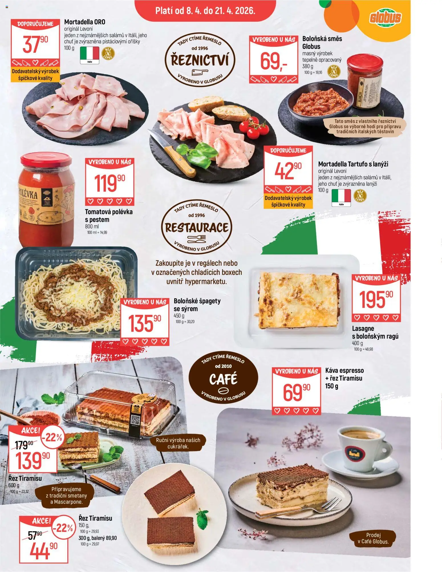 Globus leták - České Budějovice od 08.04.2026 | Strana: 2 | Produkty: Globus, Káva, Oříšky, Lasagne