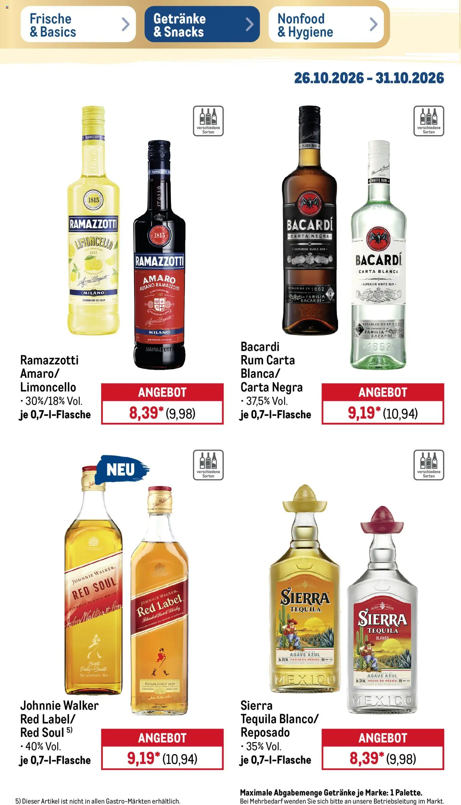 Metro Prospekt – gültig ab 26.10.2026 | Seite: 30 | Produkte: Whisky, Rum, Tequila, Ramazzotti