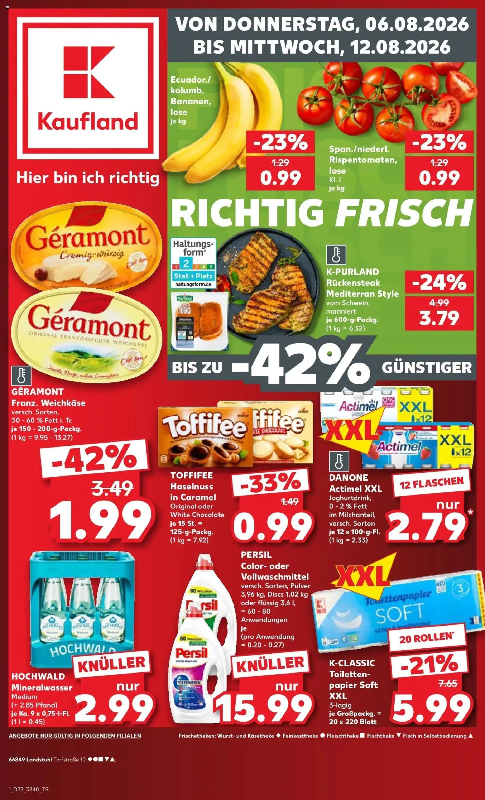 Prospekt Kaufland ab 06.08.2026 » Angebote Online zum Blättern | Seite: 1 | Produkte: Actimel, Wurst, Toffifee, Persil