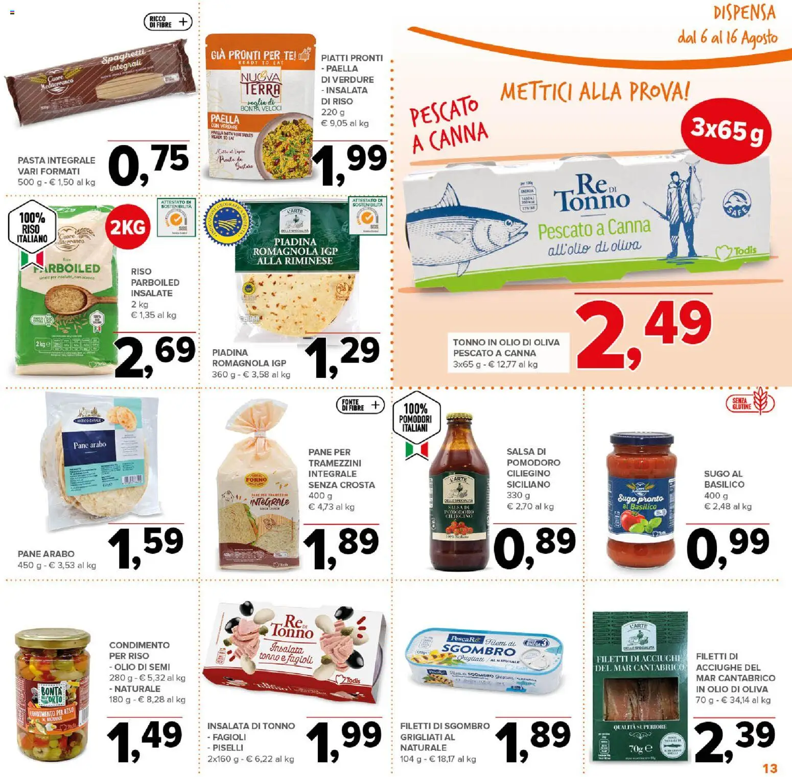 Volantino Todis del 06/08/2026 | Pagina: 13 | Prodotti: Verdure, Pomodoro, Pomodori, Sgombro