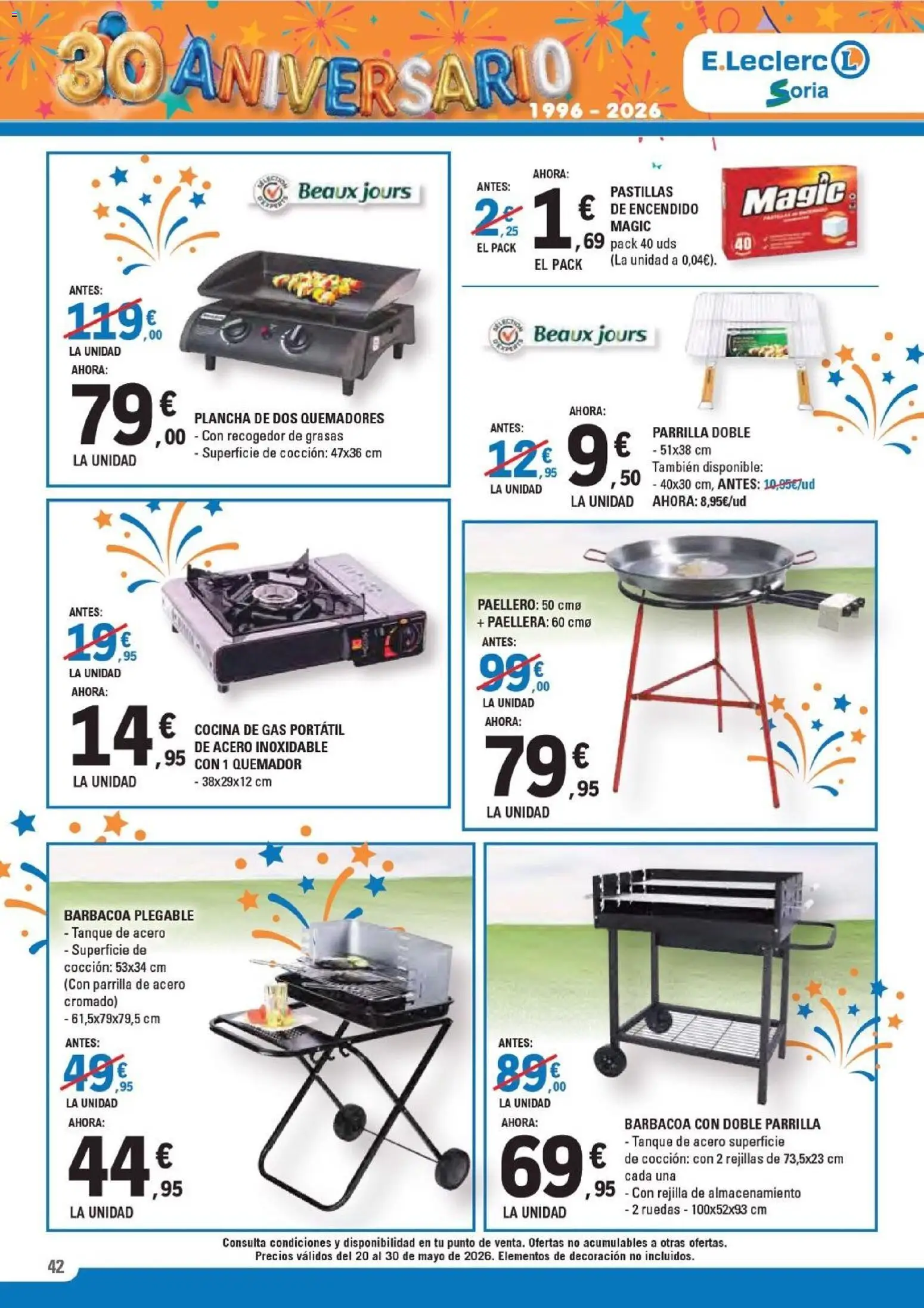 E.Leclerc Soria │ válido desde el 20.05.2026 | Página: 42 | Productos: Barbacoa, Quemador, Cocina, Plancha