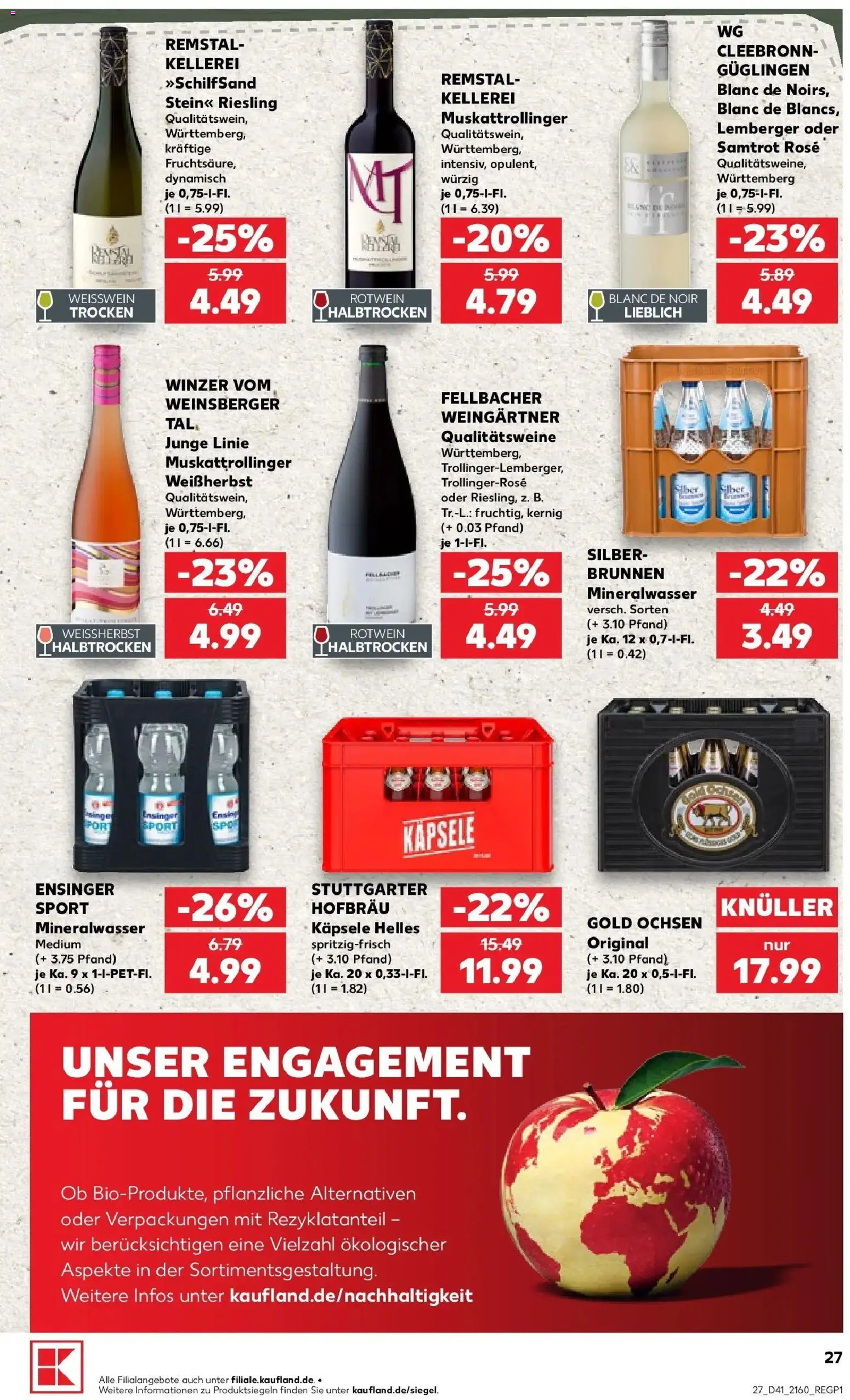 Prospekt Kaufland ab 08.10.2026 » Angebote Online zum Blättern | Seite: 27 | Produkte: Weißwein, Rotwein, Mineralwasser