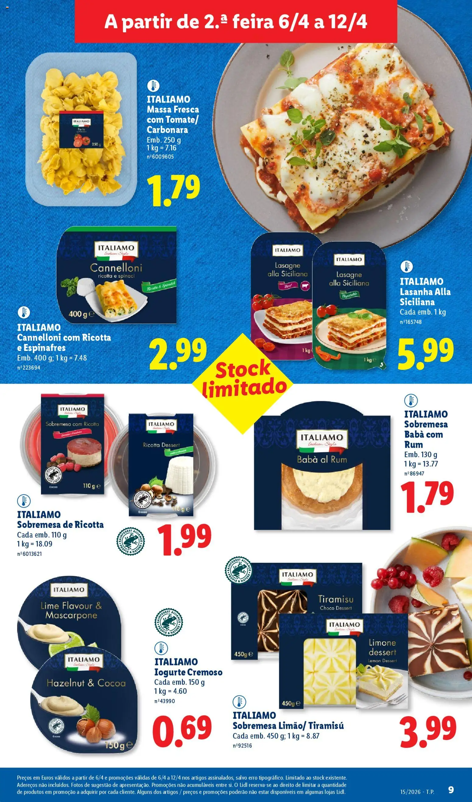 Lidl folheto │ válido de 06.04.2026 | Página: 9 | Produtos: Espinafres, Lasanha, Rum, Mascarpone