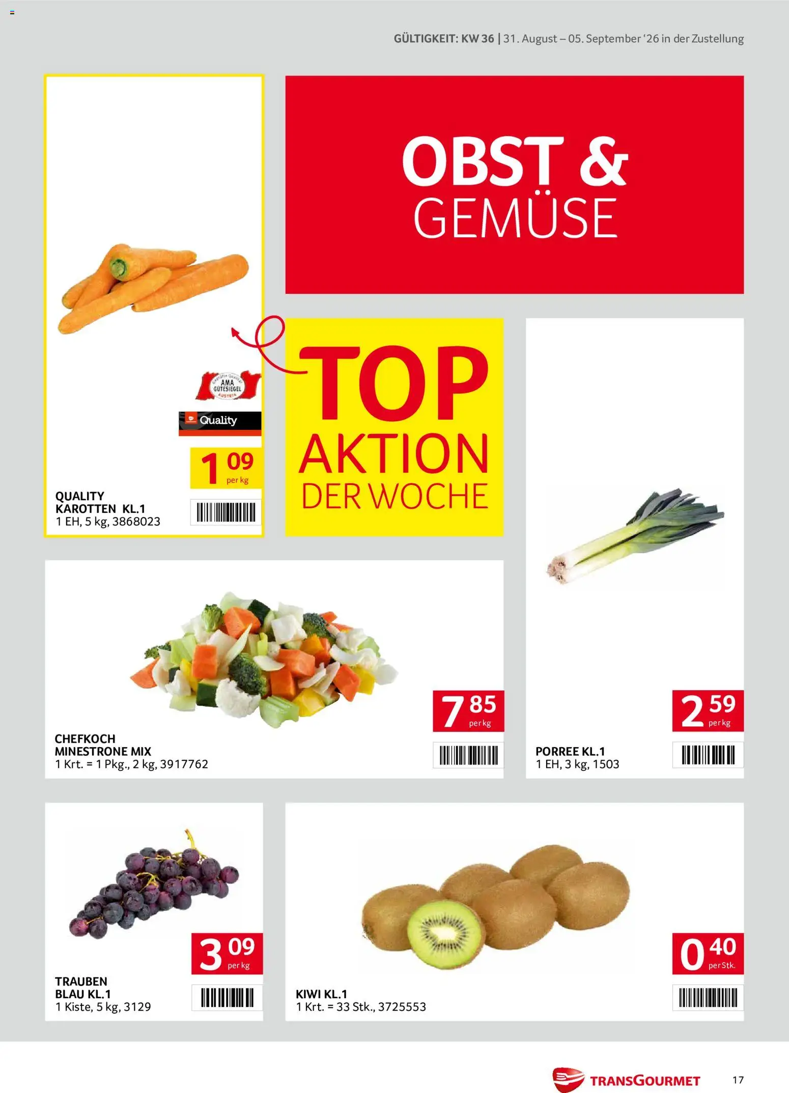 Transgourmet Zustellaktion gültig ab 31.08.2026 | Seite: 17 | Produkte: Kiwi, Gemüse, Obst