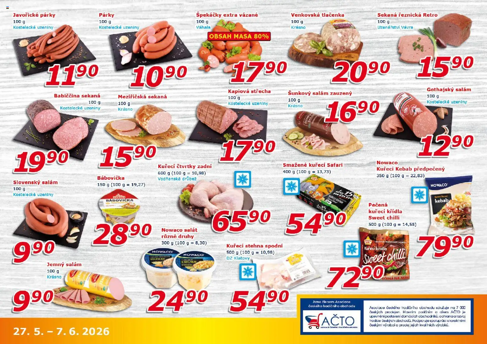 Eso market leták od 27.05.2026 | Strana: 3 | Produkty: Salám, Uzeniny, Kuřecí Křídla, Kuřecí stehna