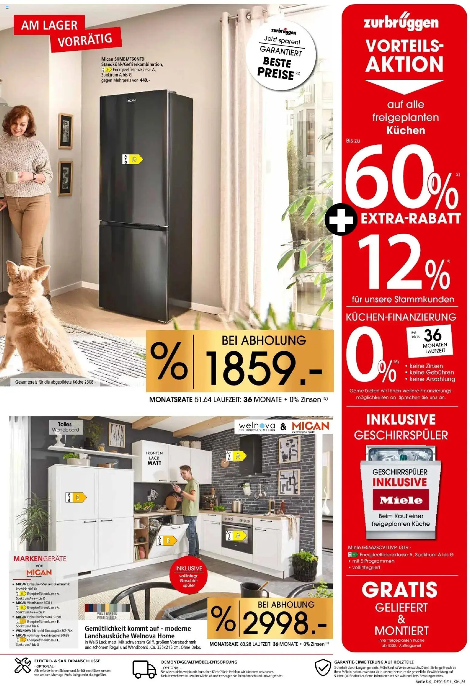 Zurbrüggen - Zurbrüggen: Küchen für ihr Zuhause – gültig ab 03.04.2026 | Seite: 3 | Produkte: Miele, Geschirrspüler, Wandboard, Kuchen